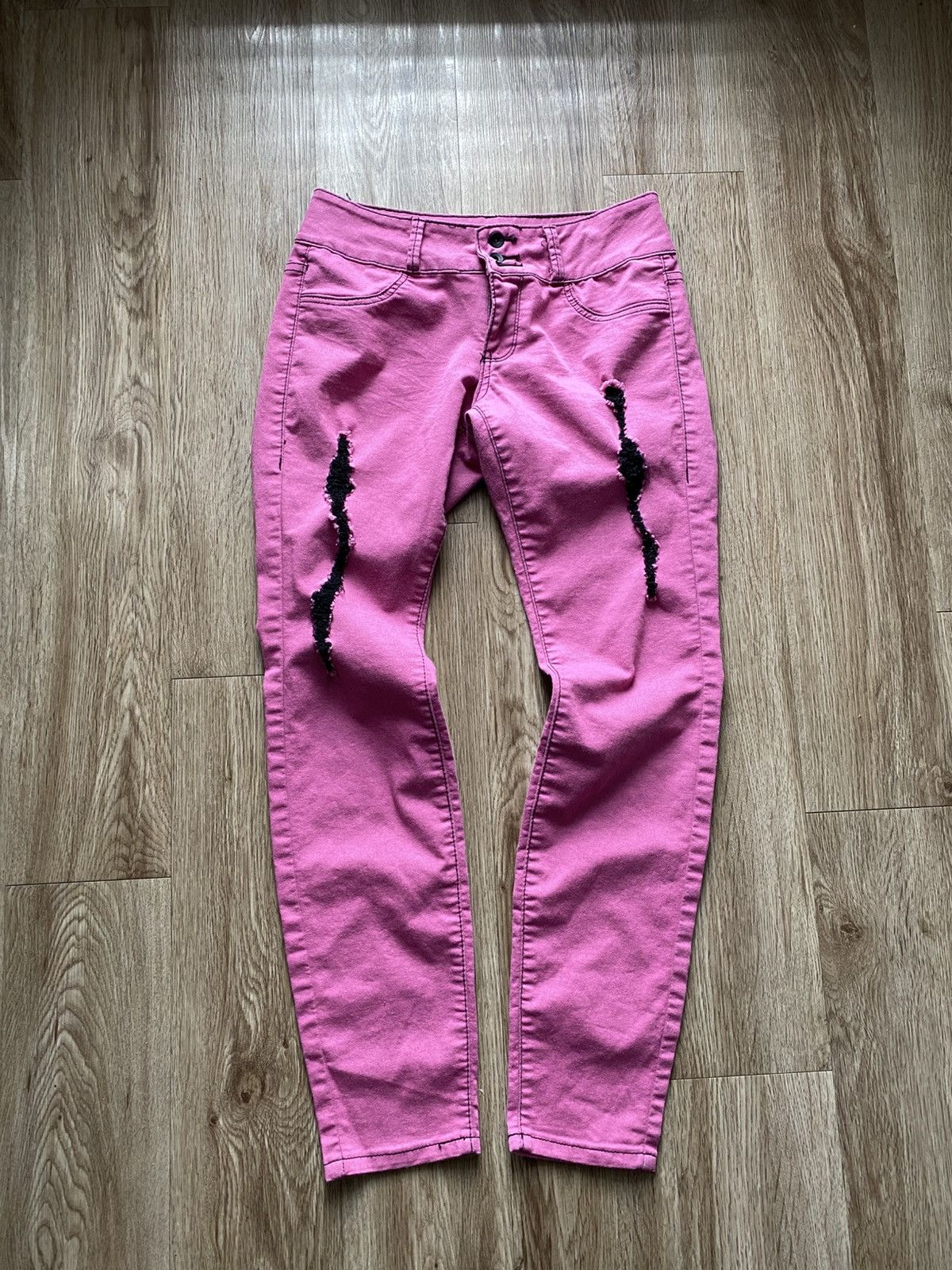 Other Y2K Indie Pink Distressed Skinny Jeans Size 26" / US 2 / IT 38 - 1 Thumbnail