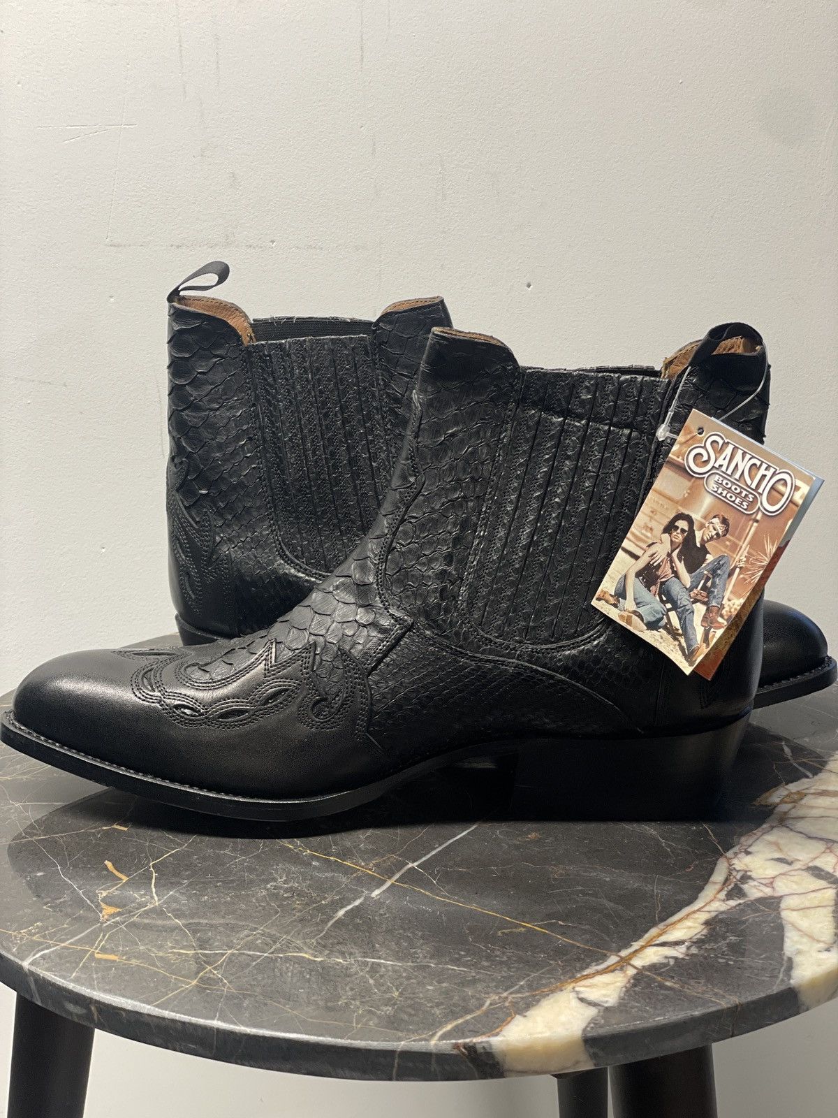 Sancho Boots Real Python Saba 6152 Black Leather Chelsea Boots Genuine Size US 13 / EU 46 - 3 Thumbnail