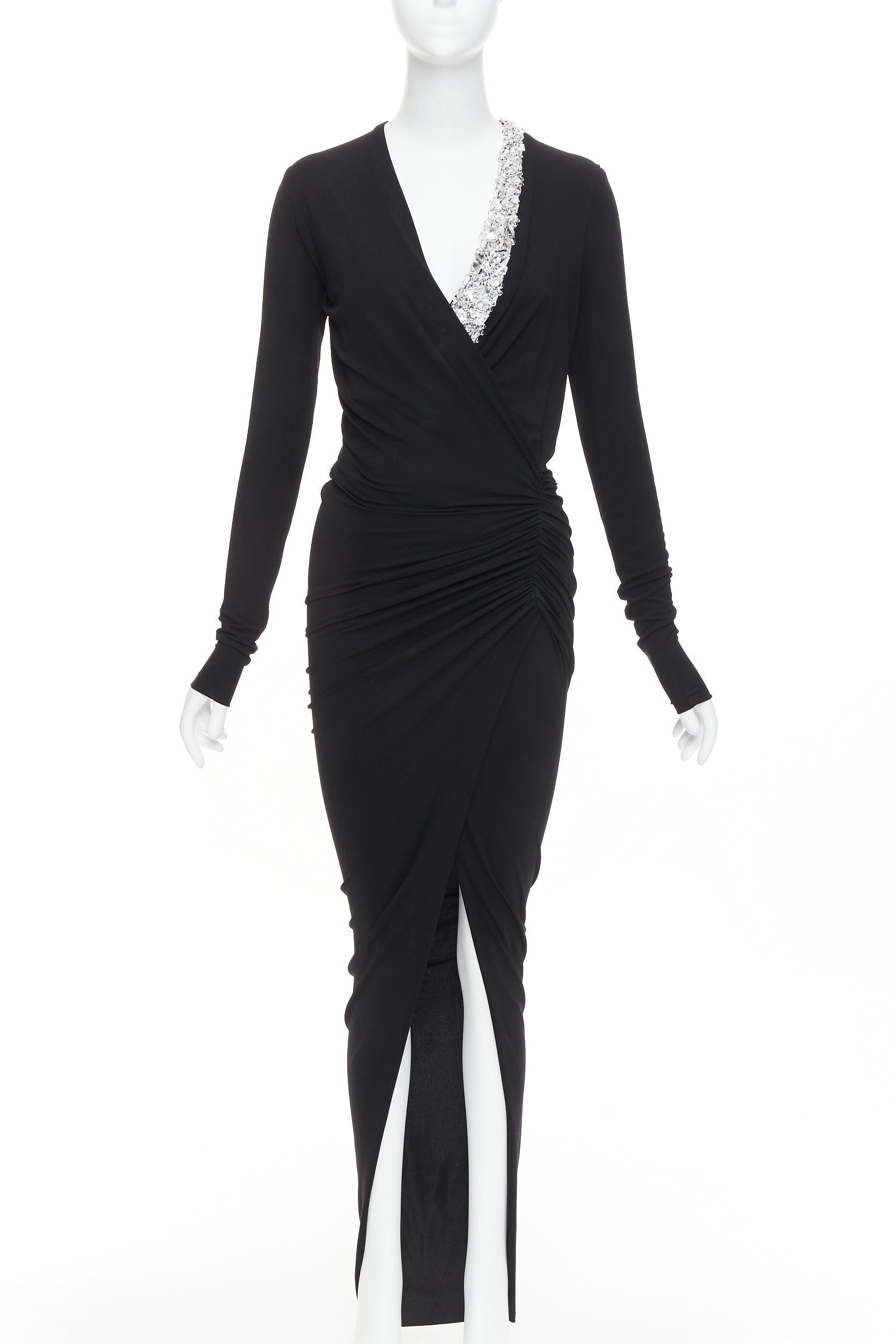 Alexandre Vauthier ALEXANDRE VAUTHIER black silver rhinestone jewel crystal plunge wrap dress Size S / US 4 / IT 40 - 1 Thumbnail