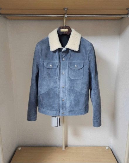 image of Tom Ford O1Sm1Stk0124 Suede Sharing Trucker Jacket In Gray Blue, Men's (Size Large)
