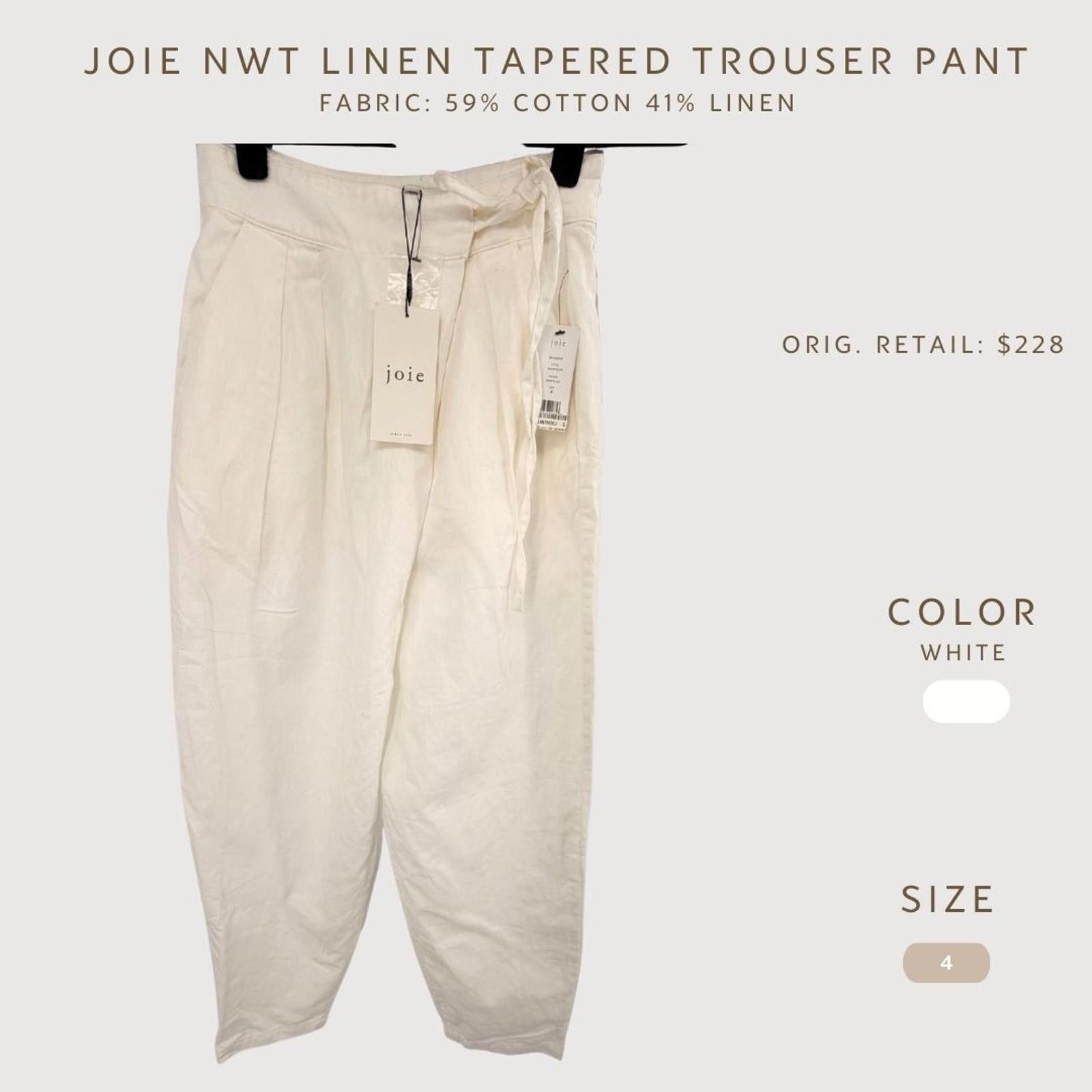 Jones New York Joie NWT Linen Tapered Trouser Pants White Size 4 High Rise Size 27" / US 4 / IT 40 - 2 Thumbnail