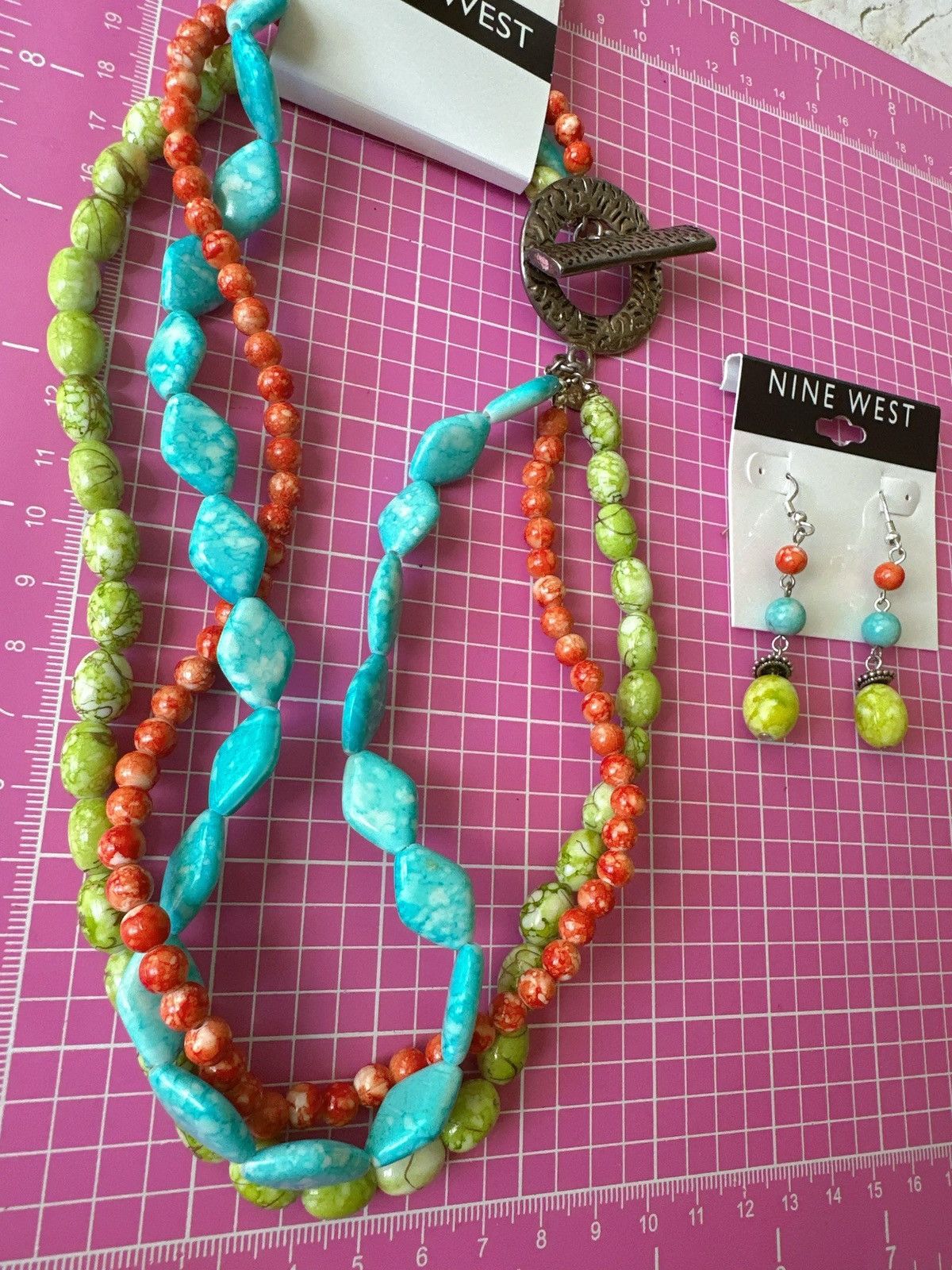 Nine West Nine West Multicolor Beaded Layered Necklace Earring Set Size ONE SIZE - 4 Thumbnail