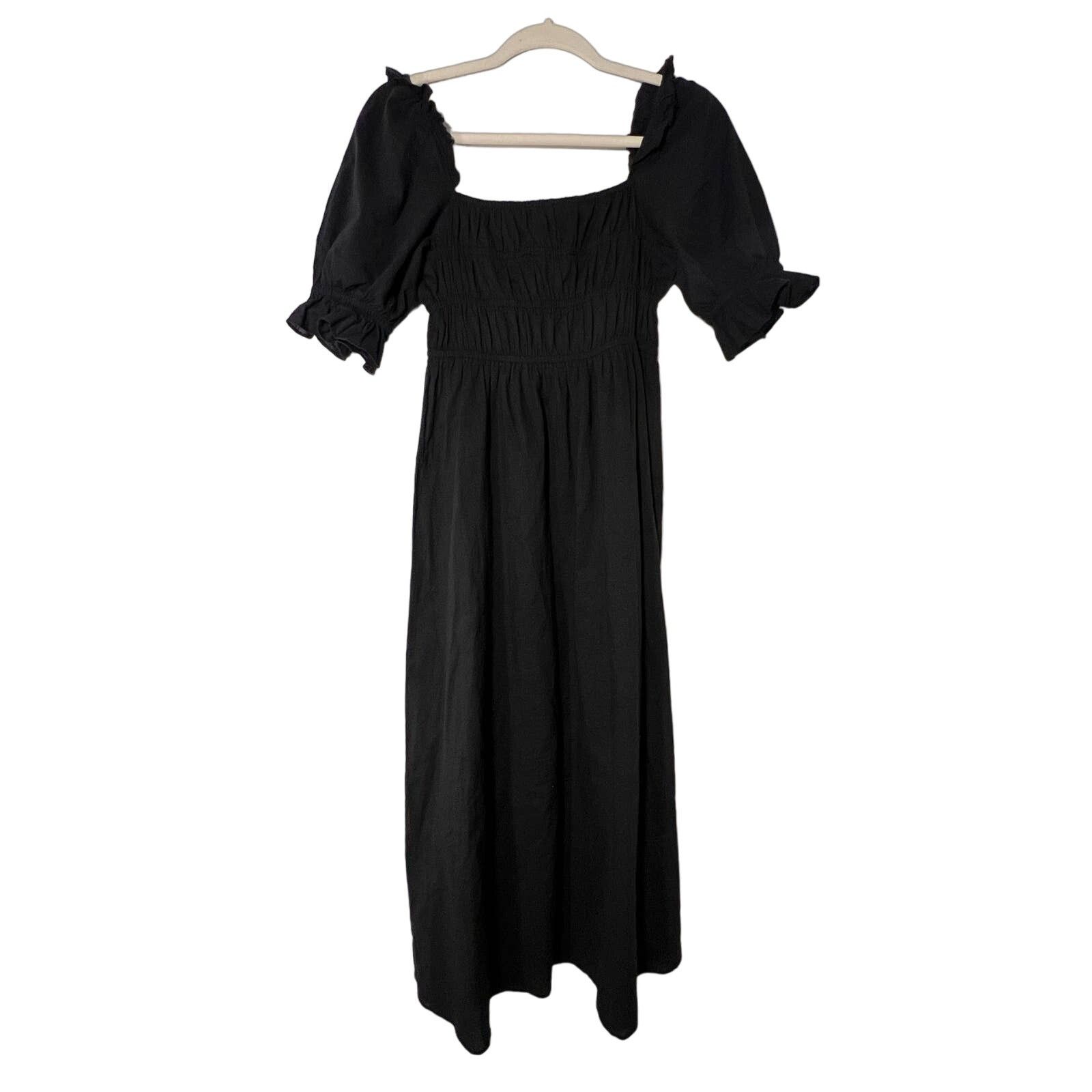 The Unbranded Brand Playa Lucila Black Puff Sleeve Cotton Midi Dress Sz S Size S / US 4 / IT 40 - 5 Thumbnail
