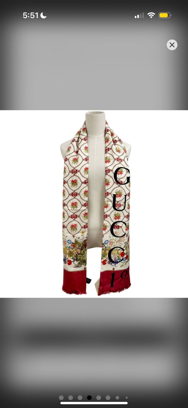 Gucci GUCCI Scarf Muffler for Women and Men Silk Beige Red GG Size ONE SIZE - 1 Thumbnail