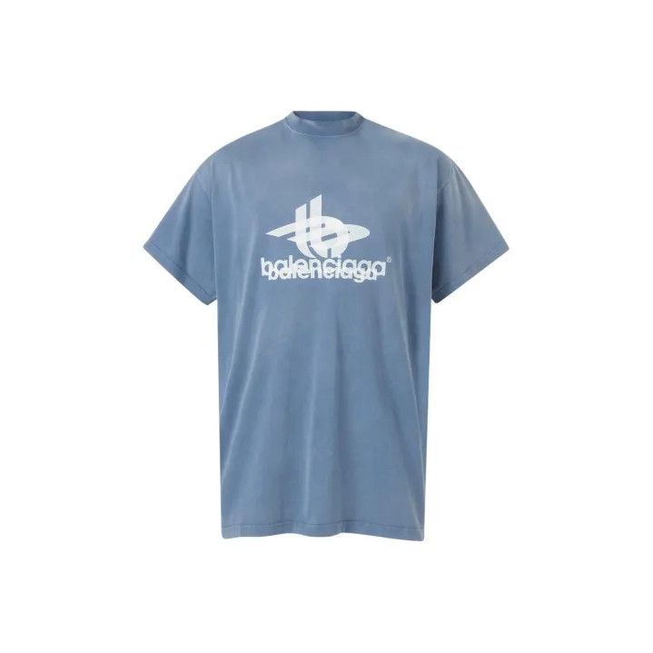 Balenciaga Balenciaga Blue Logo Print Short Sleeve T-Shirt Size US L / EU 52-54 / 3 - 1 Thumbnail