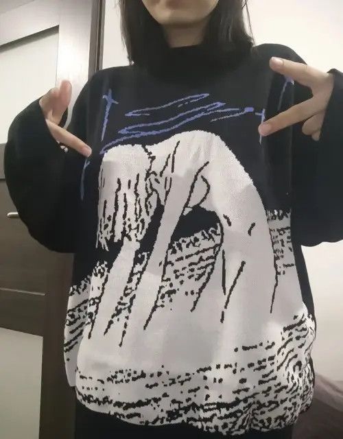 VIBE Knitted Anime Black White Sweatshirt Size US M / EU 48-50 / 2 - 2 Thumbnail