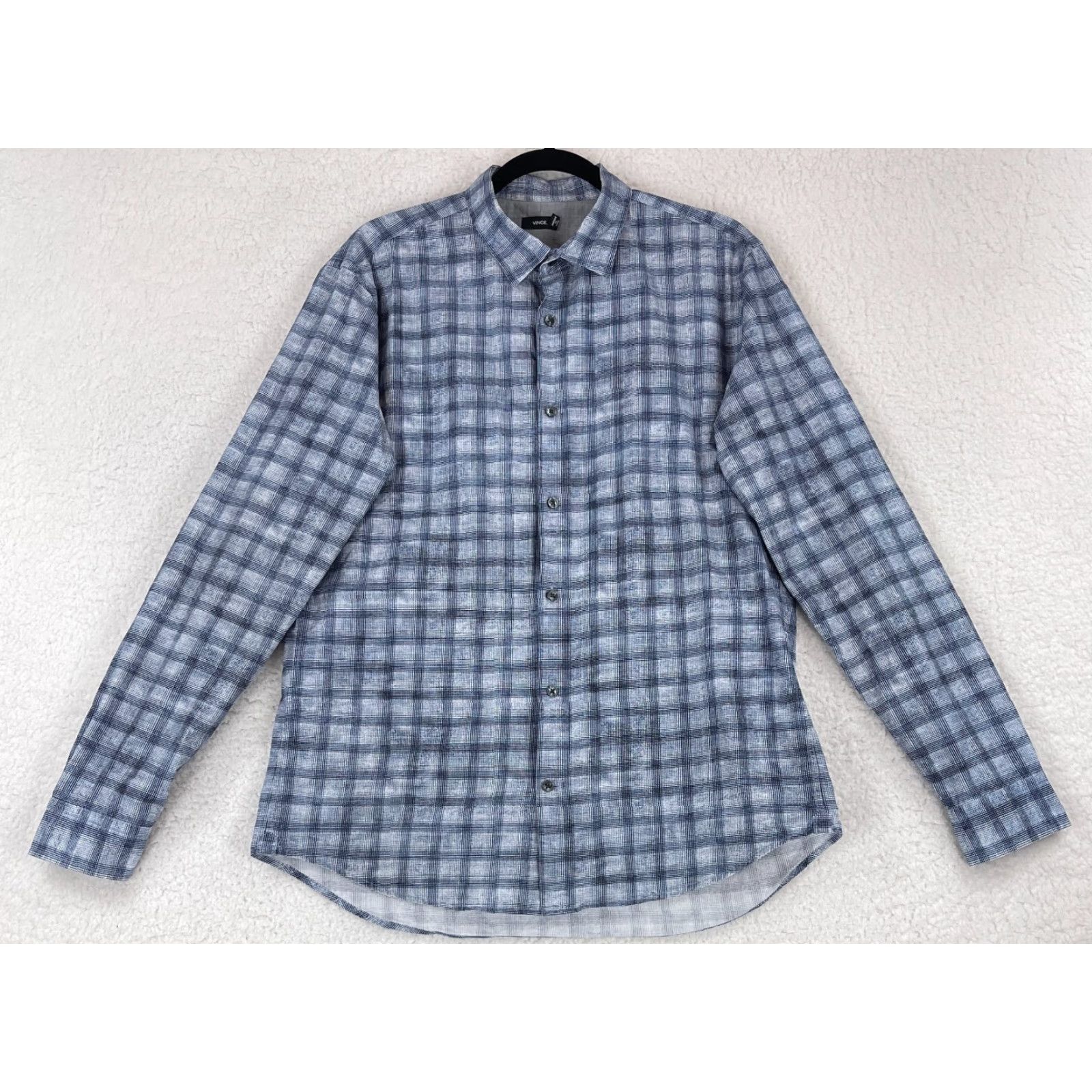 Vince Vince Blue Plaid Button-Up Dress Shirt Mens Long Sleeve 100% Cotton Size Large Size 42R - 2 Thumbnail