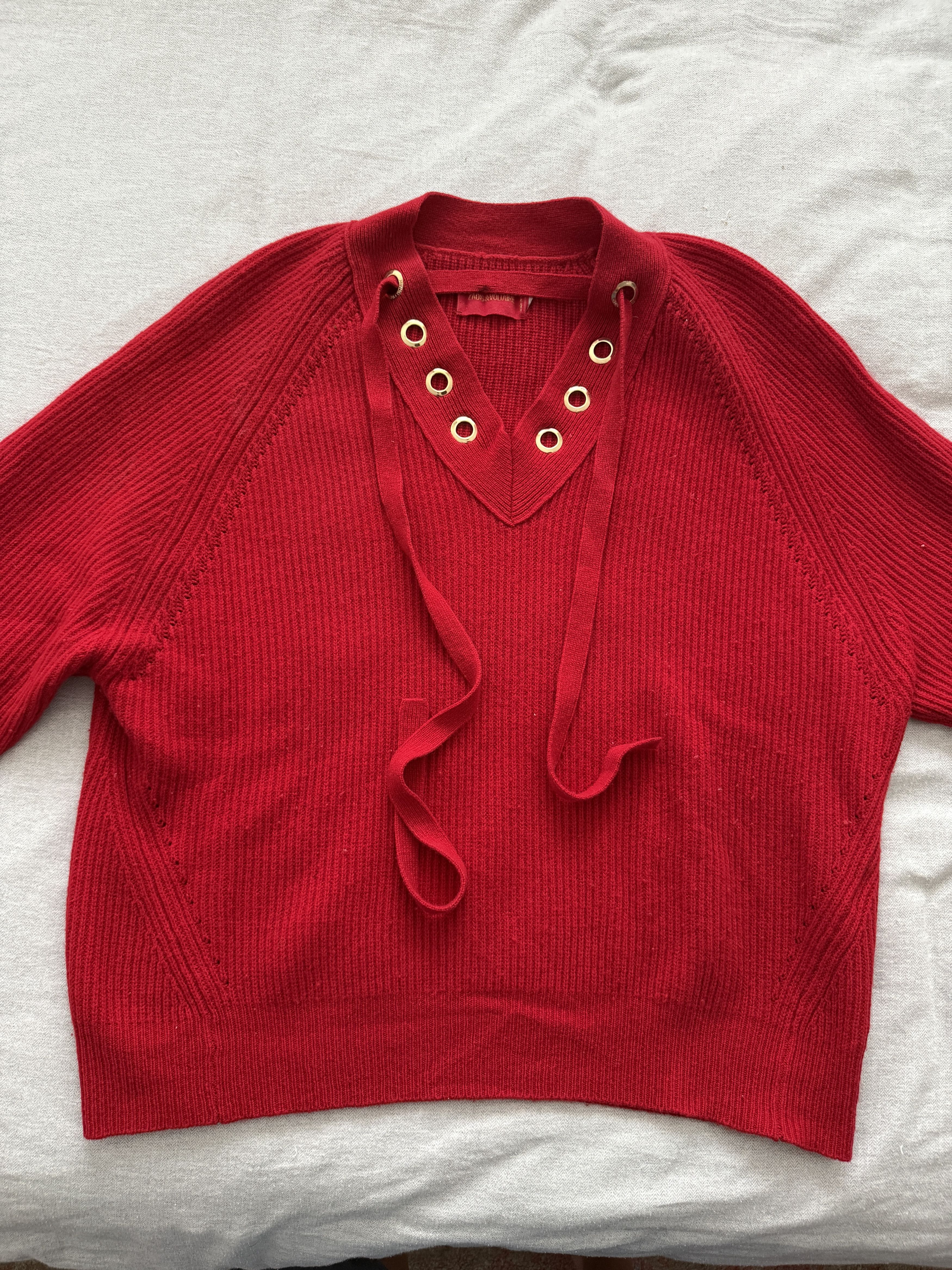 Zadig & Voltaire Red Wool Cashmere Lace-Up Knitted Sweater Size S / US 4 / IT 40 - 1 Thumbnail