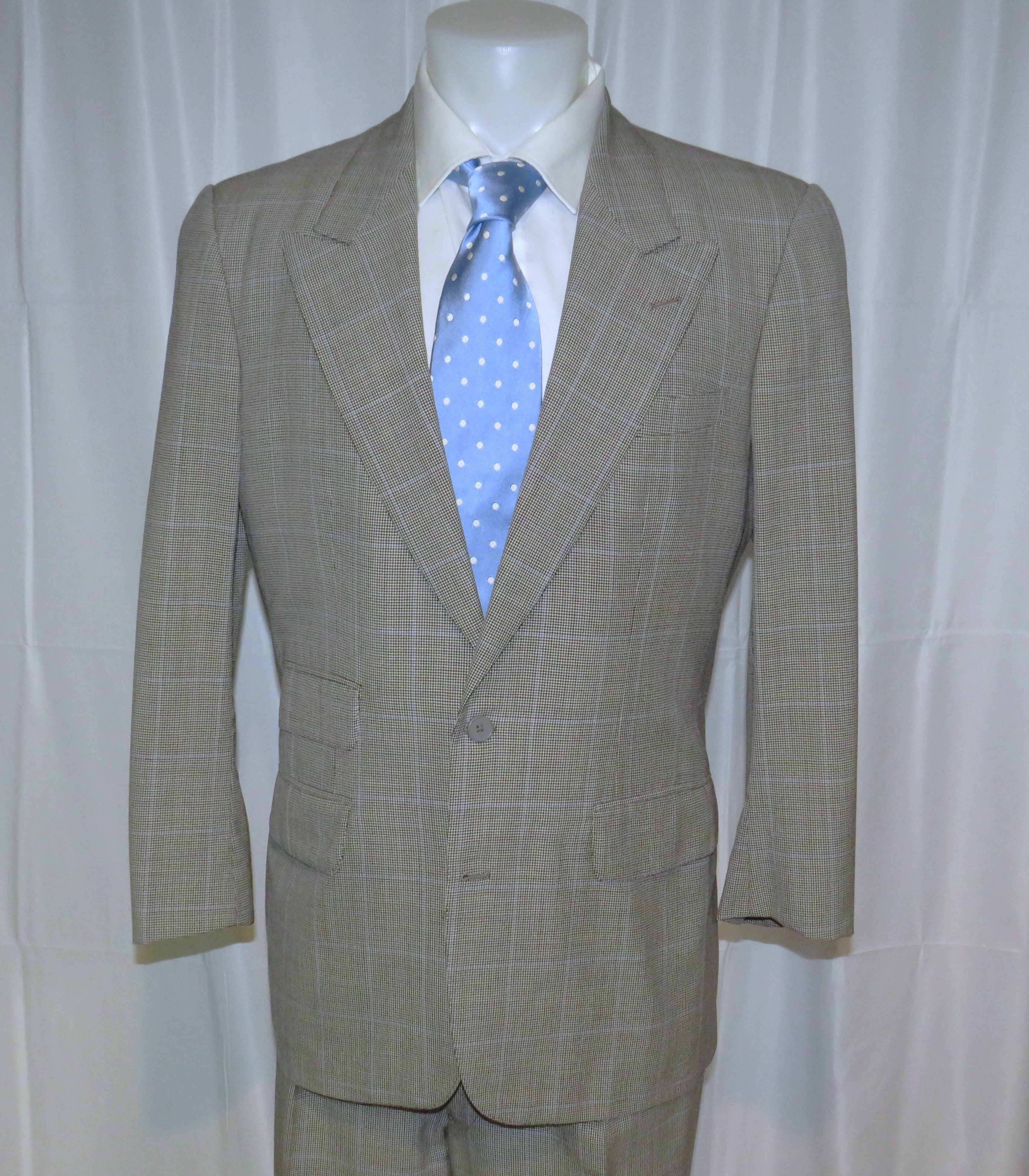 Alan Flusser Gray Houndstooth Overplaid Two Button Suit 40R Size 40L - 3 Thumbnail