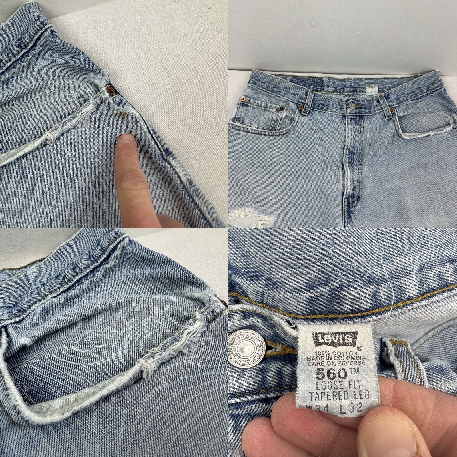 Levi's VINTAGE Levi's 560 Jeans Men 34x32 Loose Fit Tapered Leg 90s Thrashed Worn Blue Mens Size US 34 / EU 50 - 8 Thumbnail