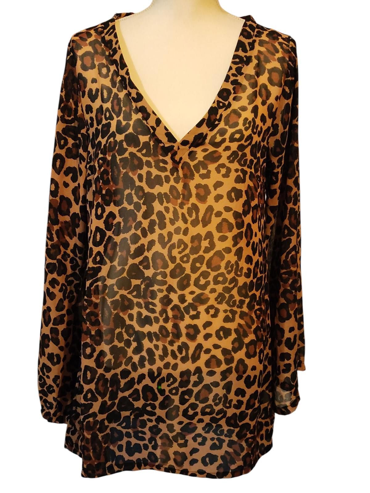 Designer Show Me Your Mumu Women's Leopard Print Sheer V-Neck Blouse Size M / US 6-8 / IT 42-44 - 2 Thumbnail