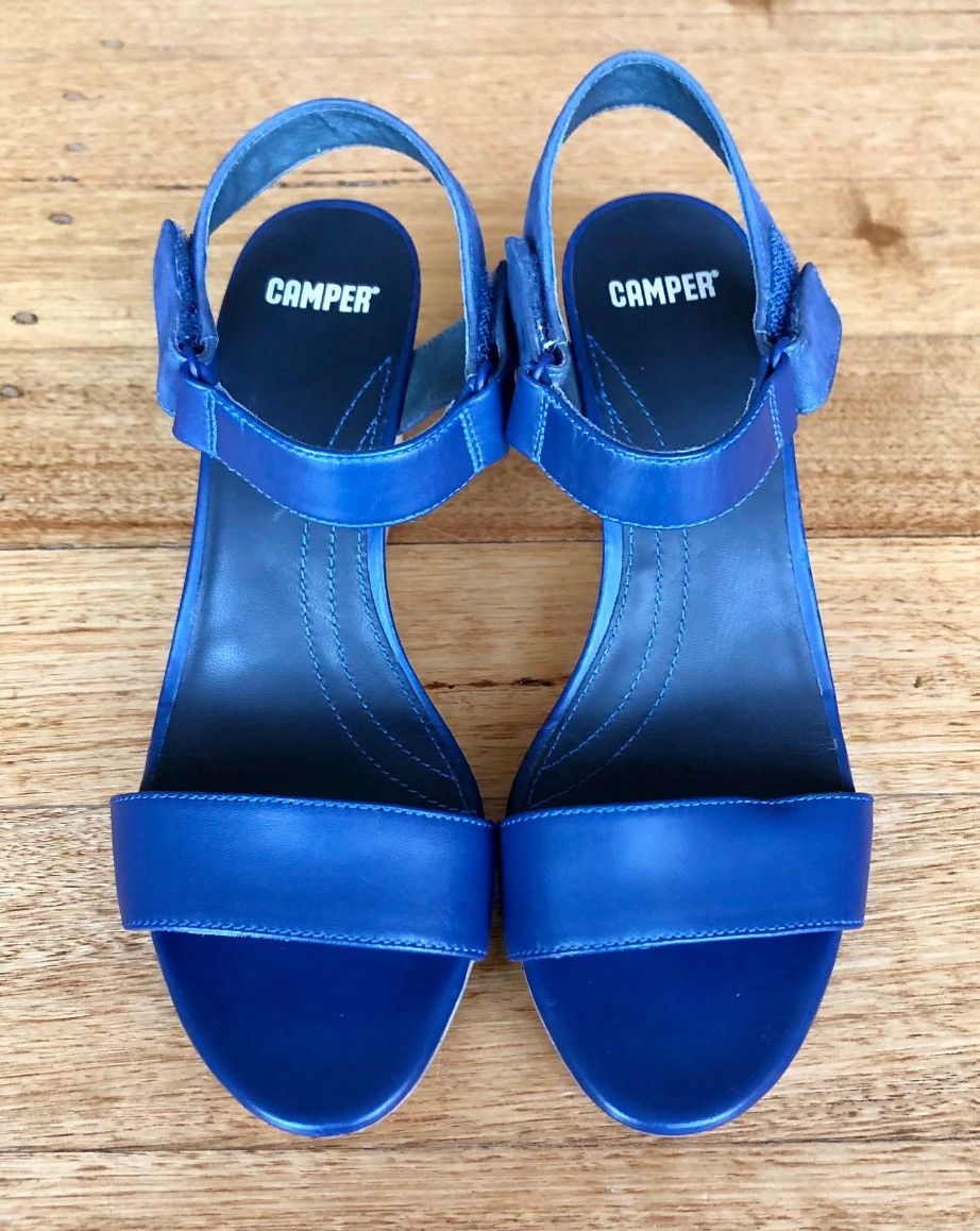 Camper Camper Leather Blue Sandals Wedge Heels 💙 Size US 7 / IT 37 - 4 Thumbnail