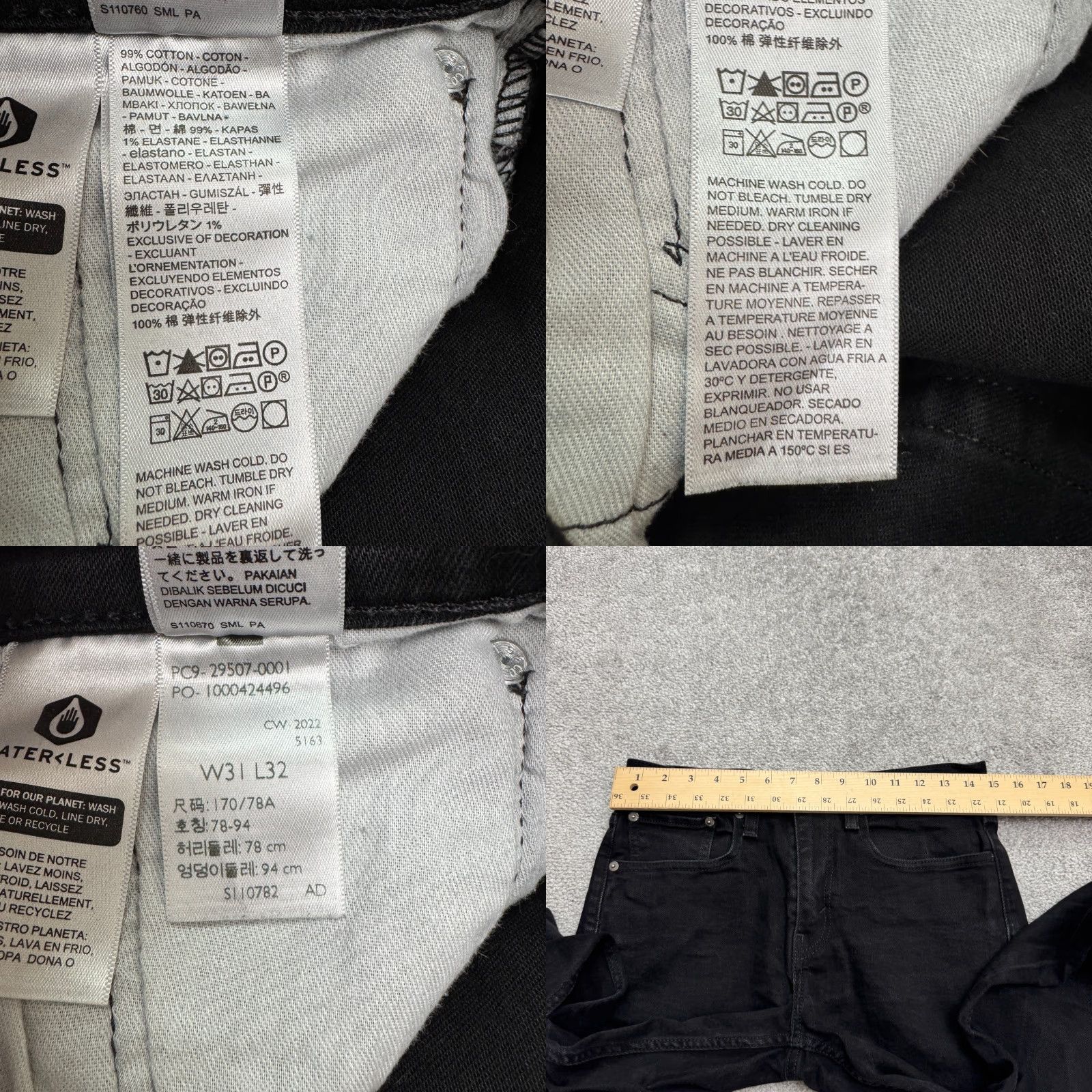 Levi's Levi's 502 Jeans Regular Taper Denim Mens 31x32 Black Dark Wash Cotton 5-Pocket USA Logo Casual Size US 31 - 8 Thumbnail