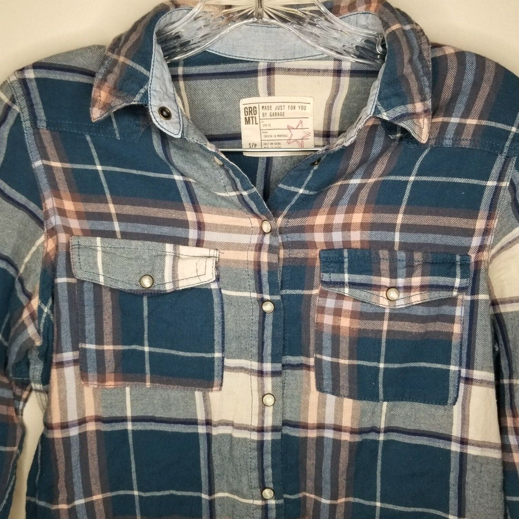 Garage Garage Women's Blue Plaid Long Sleeve Snap Button-Up Shirt Size Small Size S / US 4 / IT 40 - 2 Thumbnail