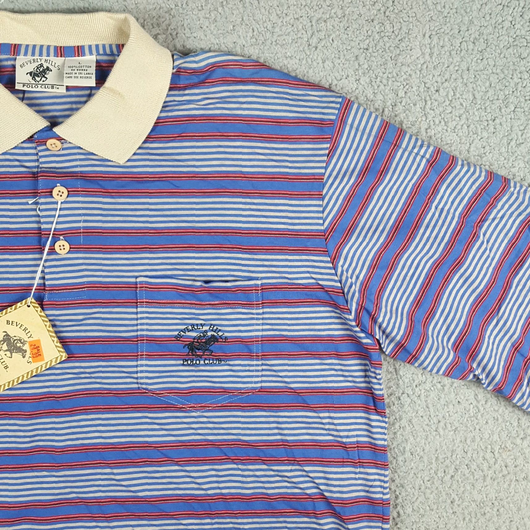 Beverly Hills Polo Club VINTAGE Beverly Hills Polo Club Polo Shirt Men L Striped Grunge Skater Preppy 90s Beachddk? Size US L / EU 52-54 / 3 - 4 Thumbnail