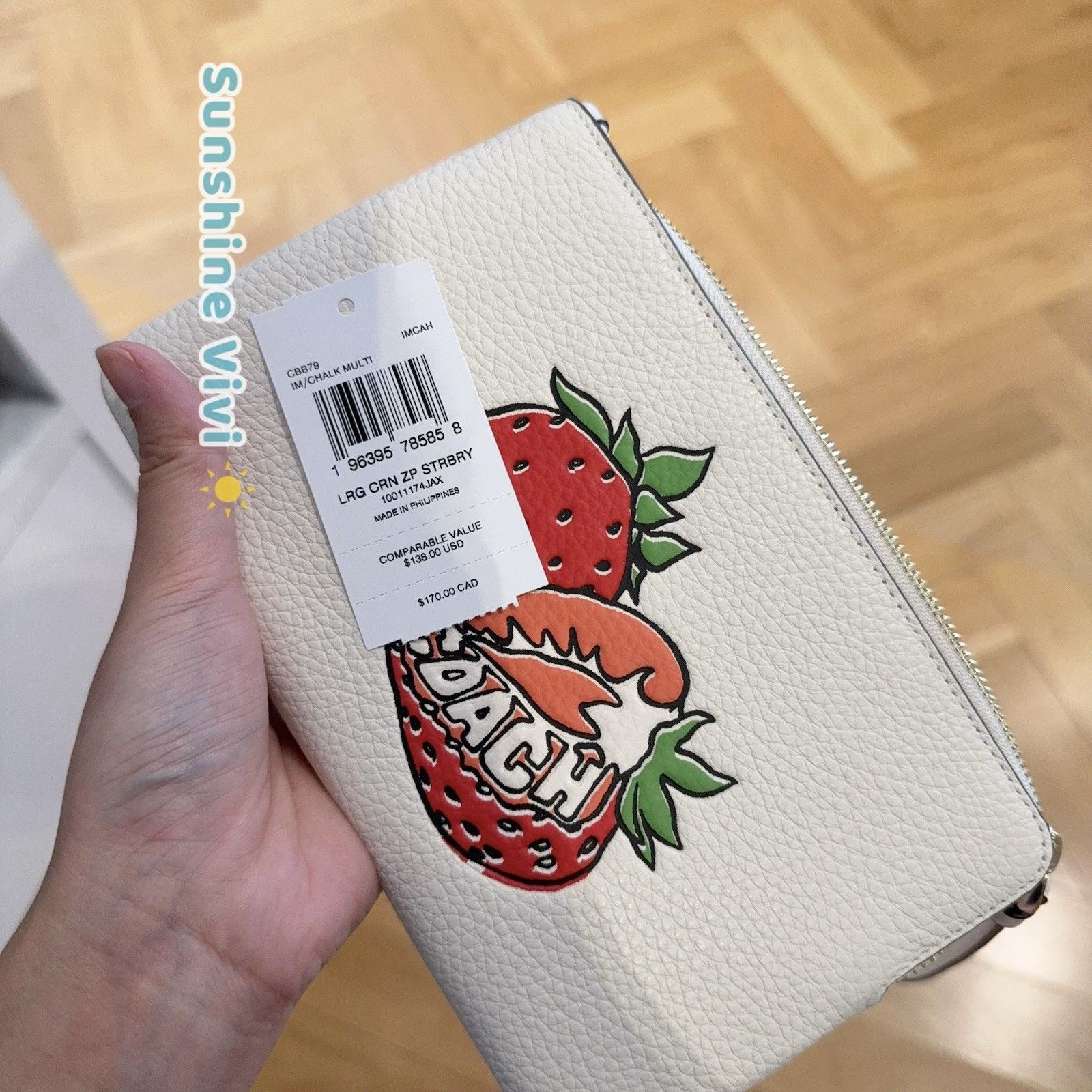Coach NWT Coach Large Corner Zip Wristlet Strawberry CBB79 Chalk Size ONE SIZE - 3 Thumbnail