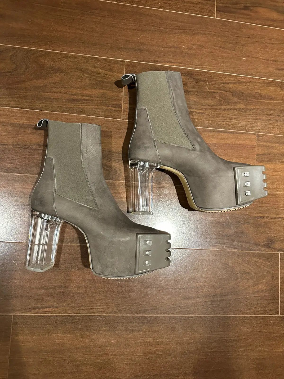 Rick Owens RARE dust brown suede sliver cuban heel boots clear