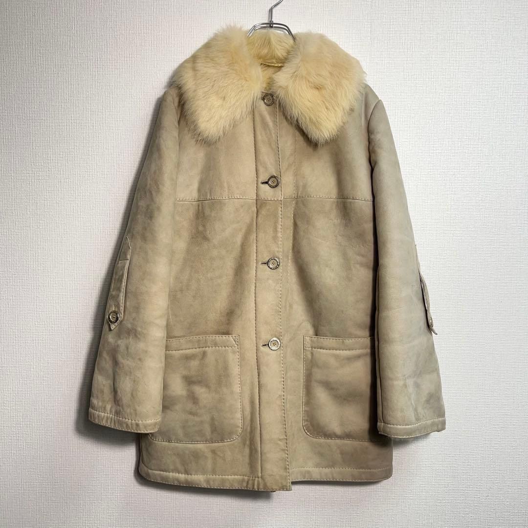 Hermes VINTAGE HERMES SPORT suede & shearling cream collared coat Size S / US 4 / IT 40 - 2 Thumbnail