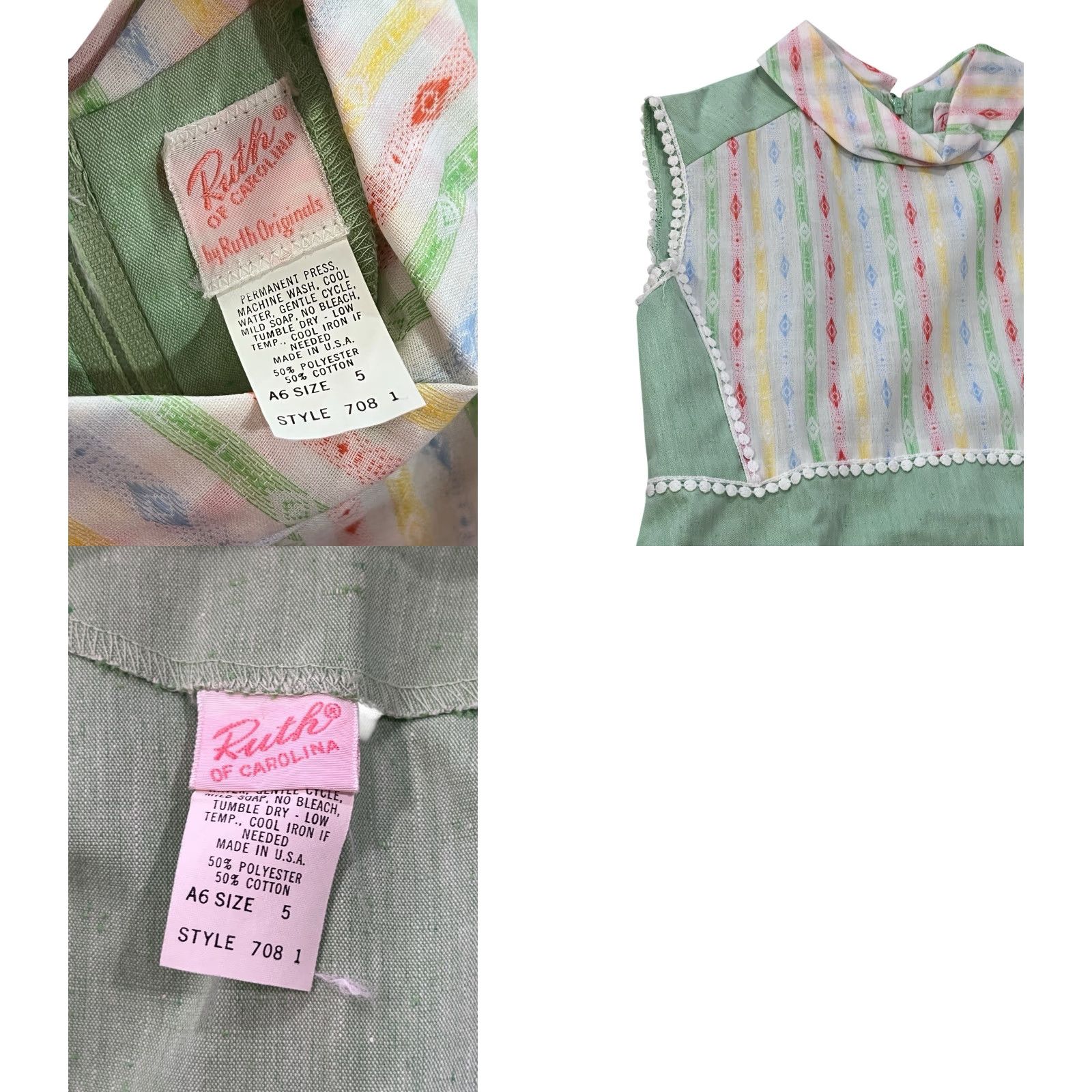Vintage VINTAGE Ruth Of Carolina Party Dress Girls 5 With Jacket Mint Green W/ Butterfly Dress Jacket 1960s Cotton Blend Sleeveless Party Girls Size US S / EU 44-46 / 1 - 8 Thumbnail
