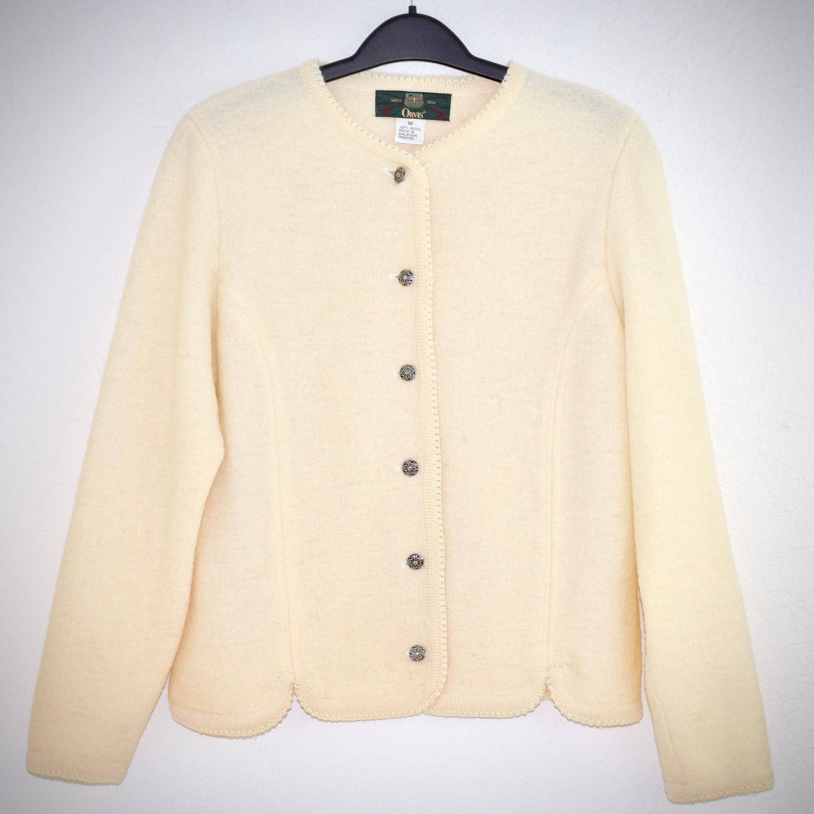Orvis Vintage Orvis 100% Wool Beige Cardigan, Women's Size 10 Size L / US 10 / IT 46 - 1 Thumbnail