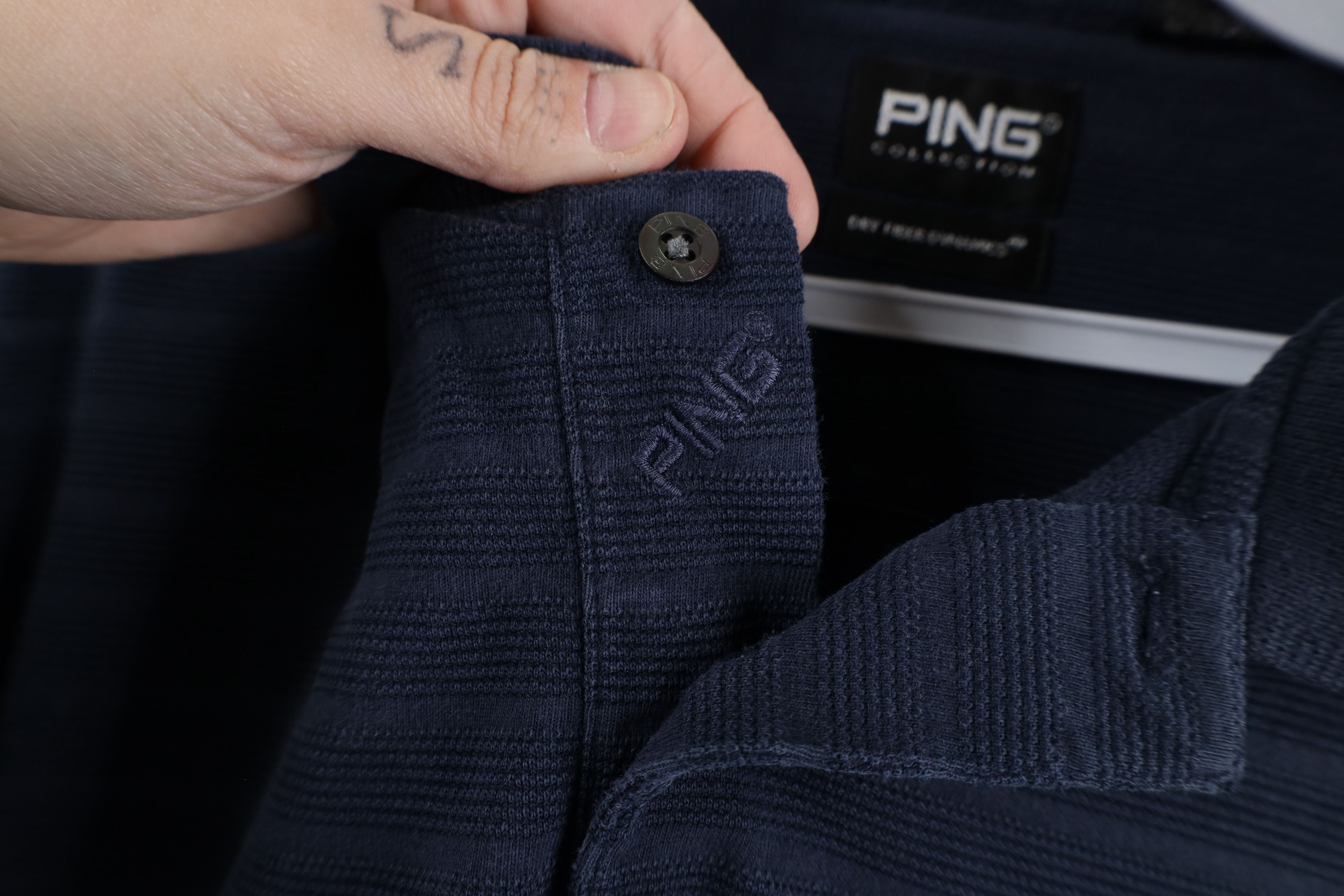 PING × Vintage Vintage 90s Ping Golf Striped Collared Polo Shirt Navy Blue Size US L / EU 52-54 / 3 - 4 Thumbnail