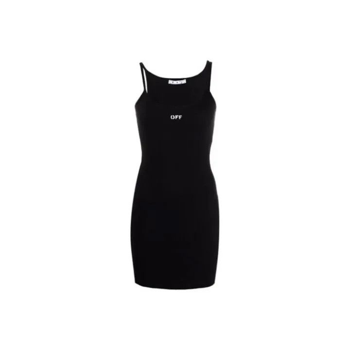 Off-White Off-White SS21 Logo Ribbed Slip Dress 0079 Size 26" / US 2 / IT 38 - 1 Thumbnail