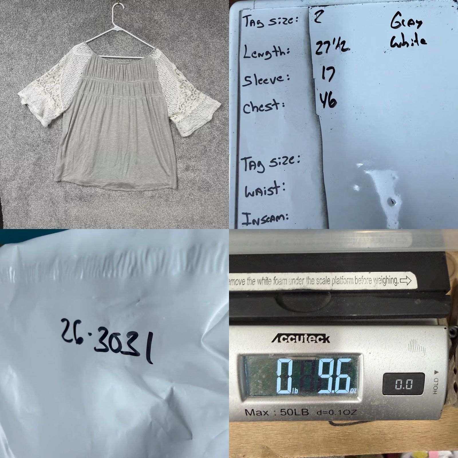 Vintage Maurices Tunic Blouse Plus 2 Gray Stripe Flutter Sleeve Crochet Scoop Neck Bohemian Casual All Seasons Women Shirts Size XS / US 0-2 / IT 36-38 - 8 Thumbnail