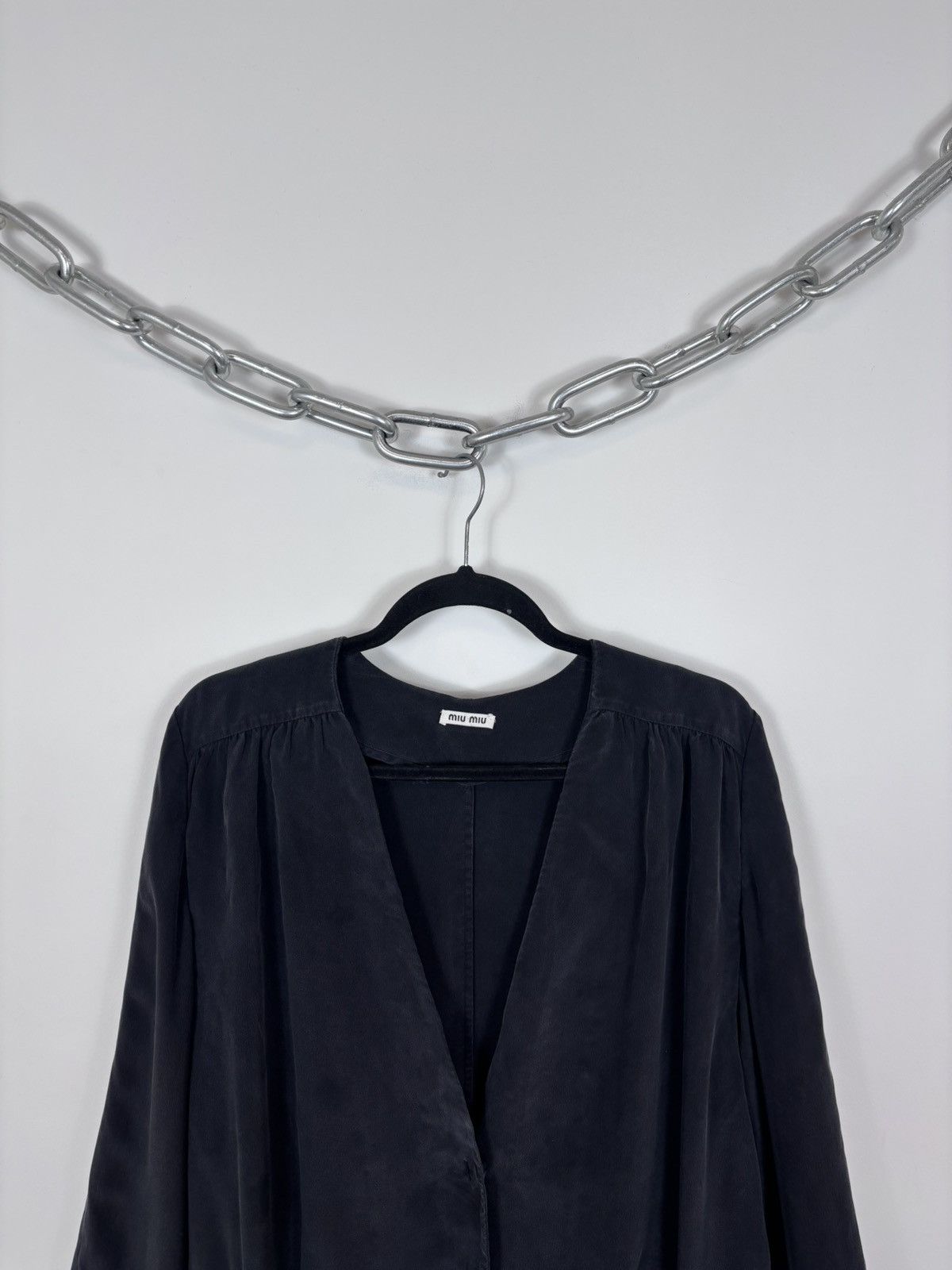 Miu Miu Miu Miu Women’s Grey/Black Silk Snap Cardigan Blouse Dress Size M / US 6-8 / IT 42-44 - 2 Thumbnail