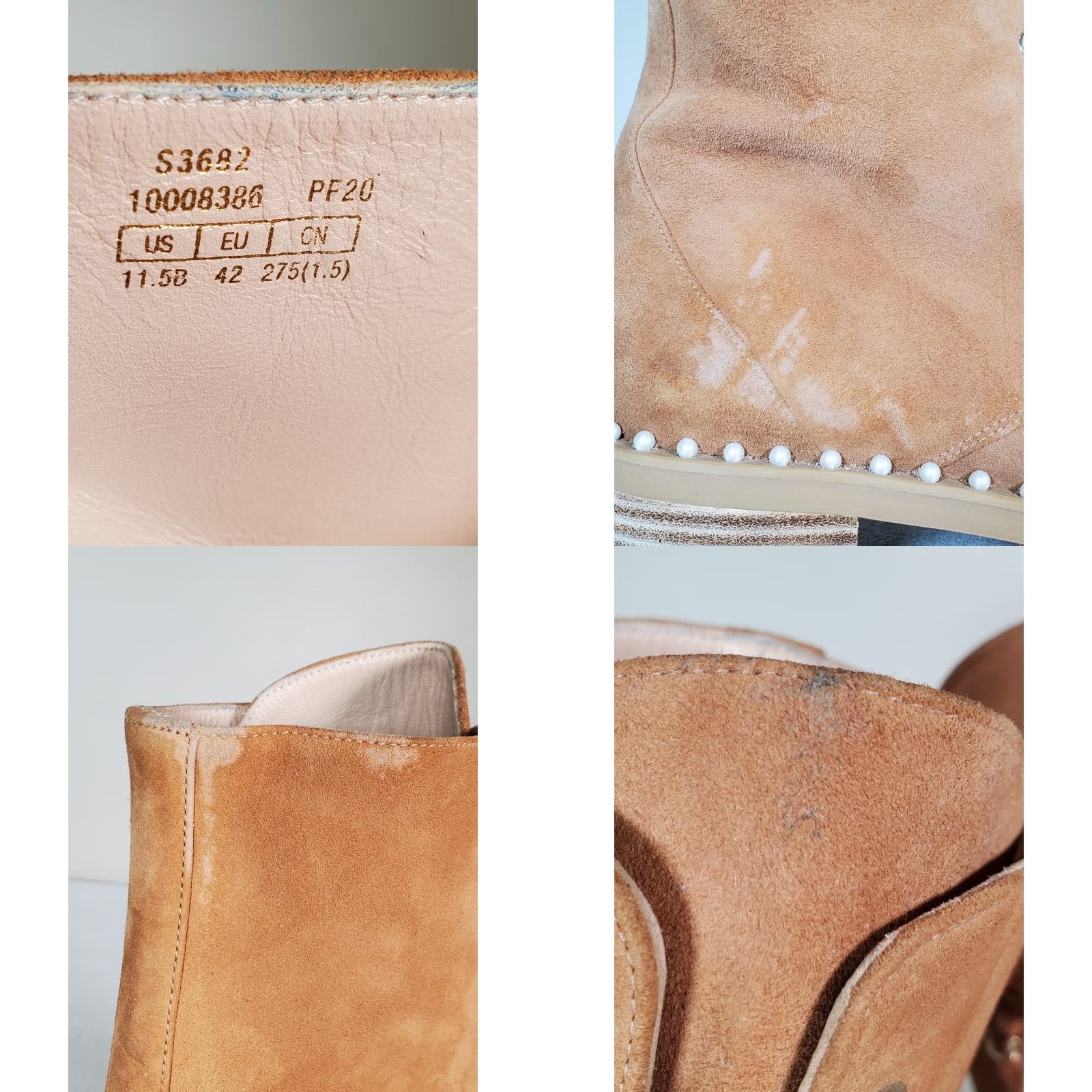 Stuart Weitzman Stuart Weitzman Sondra Pearl Embellished Suede Combat Boots Women's US 11.5 B Tan Leather Lined Lace Up Round Toe, Platform/City, EUC Size US 12 / IT 42 - 9 Thumbnail