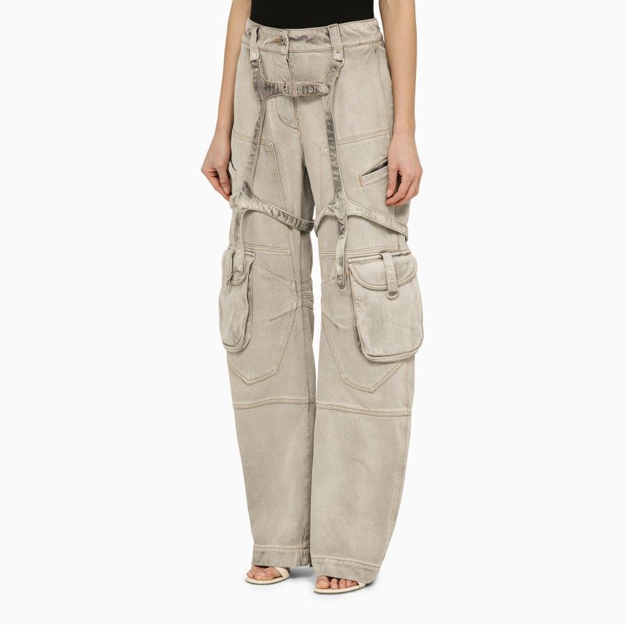 Off-White o1d2blof0924 Oversized Burnt Denim Cargo Jeans in Grey Size 26" / US 2 / IT 38 - 3 Thumbnail