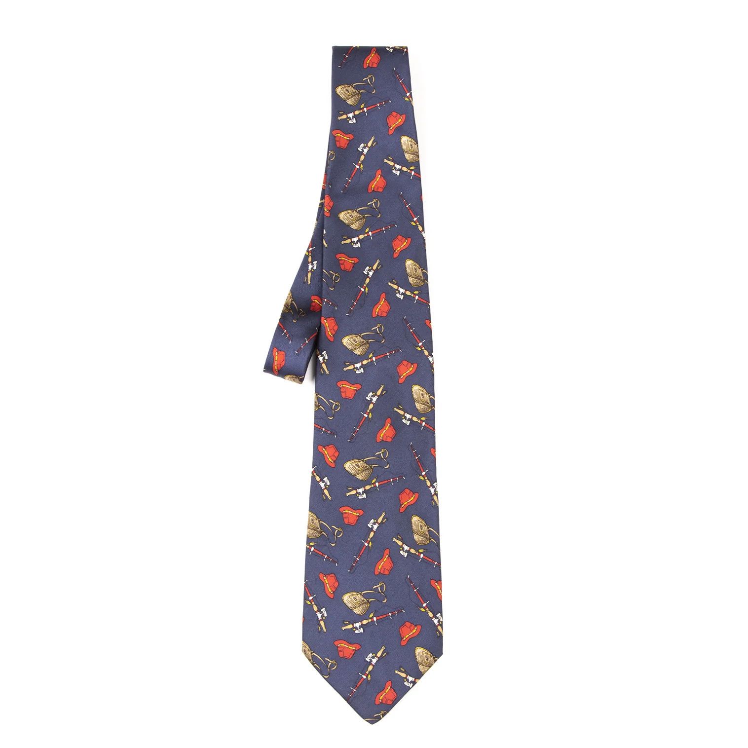 Fendi Fishing Print Silk Tie in Navy and Red Size ONE SIZE - 1 Thumbnail