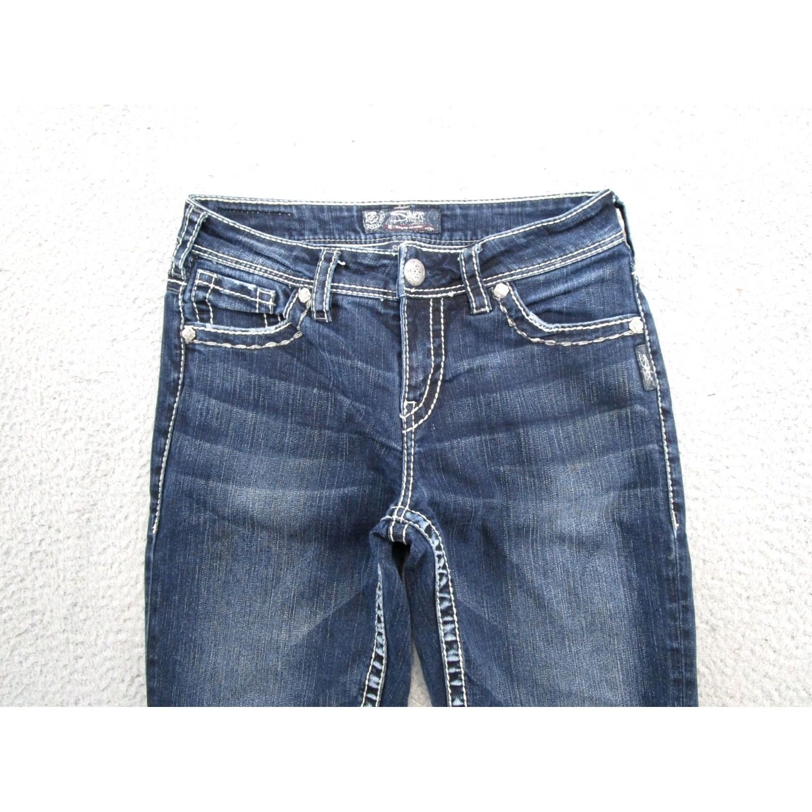 Silver Jeans Co. VINTAGE Silver Jeans Suki Capri Jeans Women 28 Dark Wash Stretch Denim Blue 90s Mens Womens Girls Size 28" / US 6 / IT 42 - 3 Thumbnail
