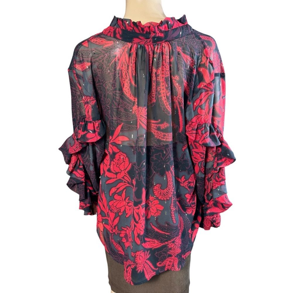 Chicos New Chico's Ruffle Detail Long Sleeve Chiffon Shirt Size 3 Size XL / US 12-14 / IT 48-50 - 5 Thumbnail