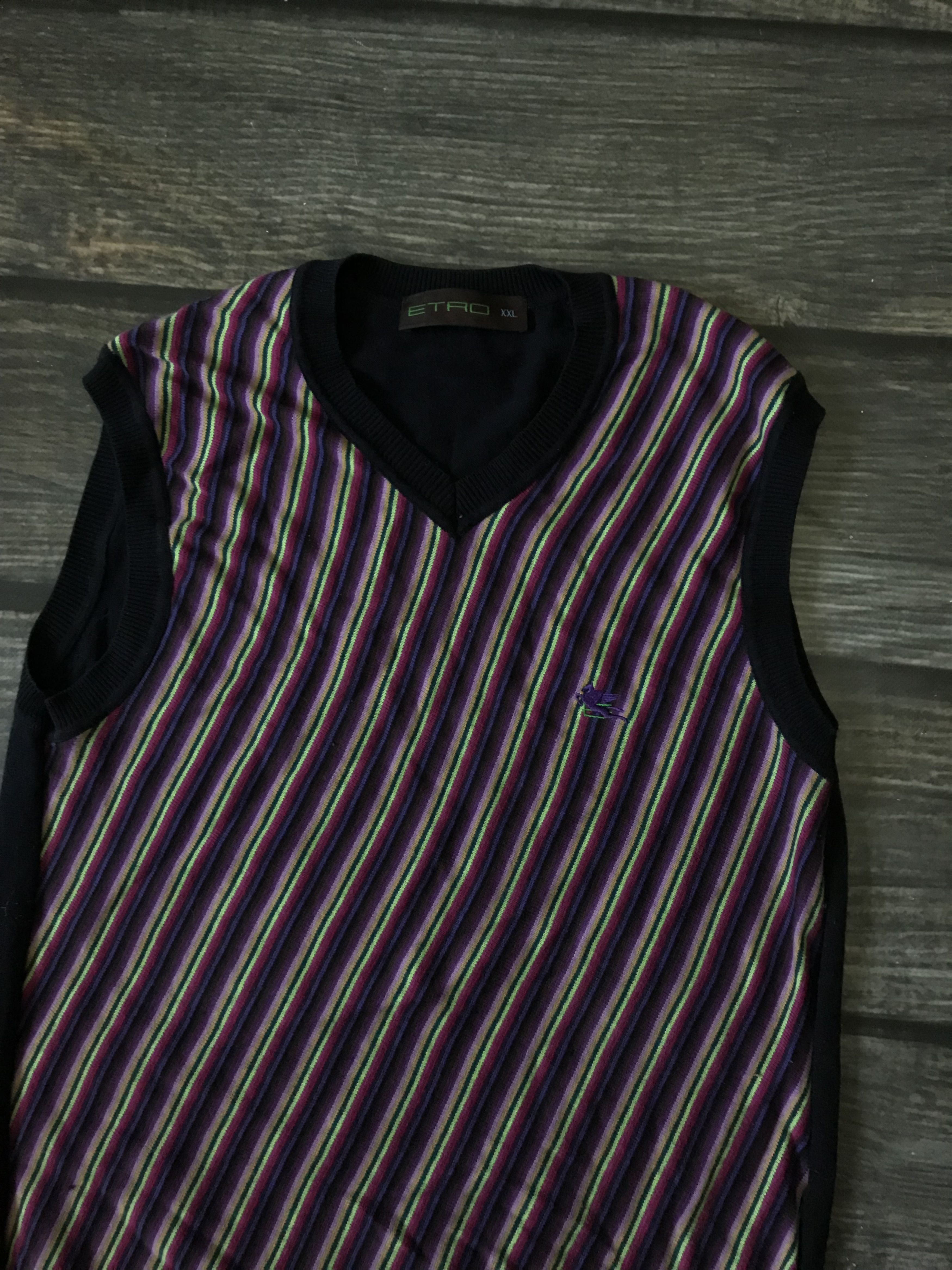 Etro Etro V Neck Striped Cotton Vintage Vest Size US L / EU 52-54 / 3 - 4 Thumbnail