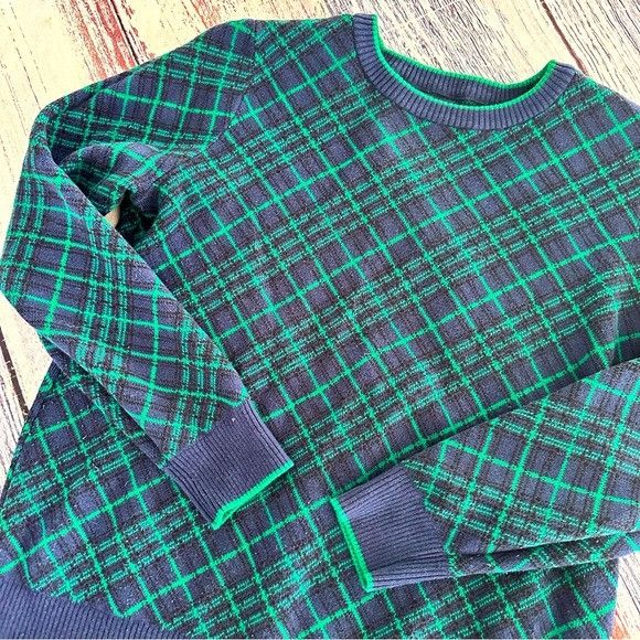 Lands' End Lands’ End Cotton Blend Plaid Crewneck Sweater Size S / US 4 / IT 40 - 2 Thumbnail