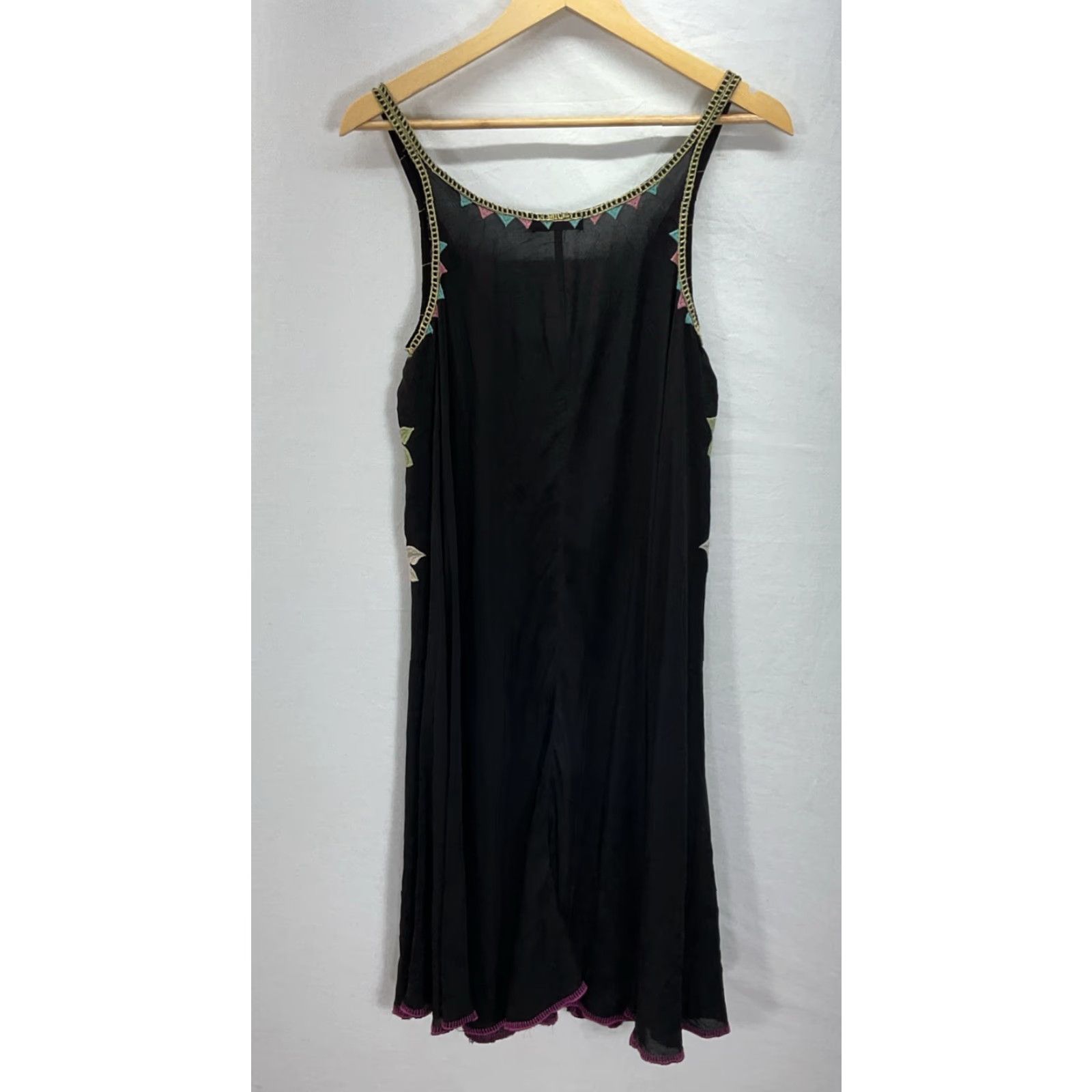 Johnny Was Embroidered Peta Slip Dress Size S Black Boho Festival Rayon  Sheer