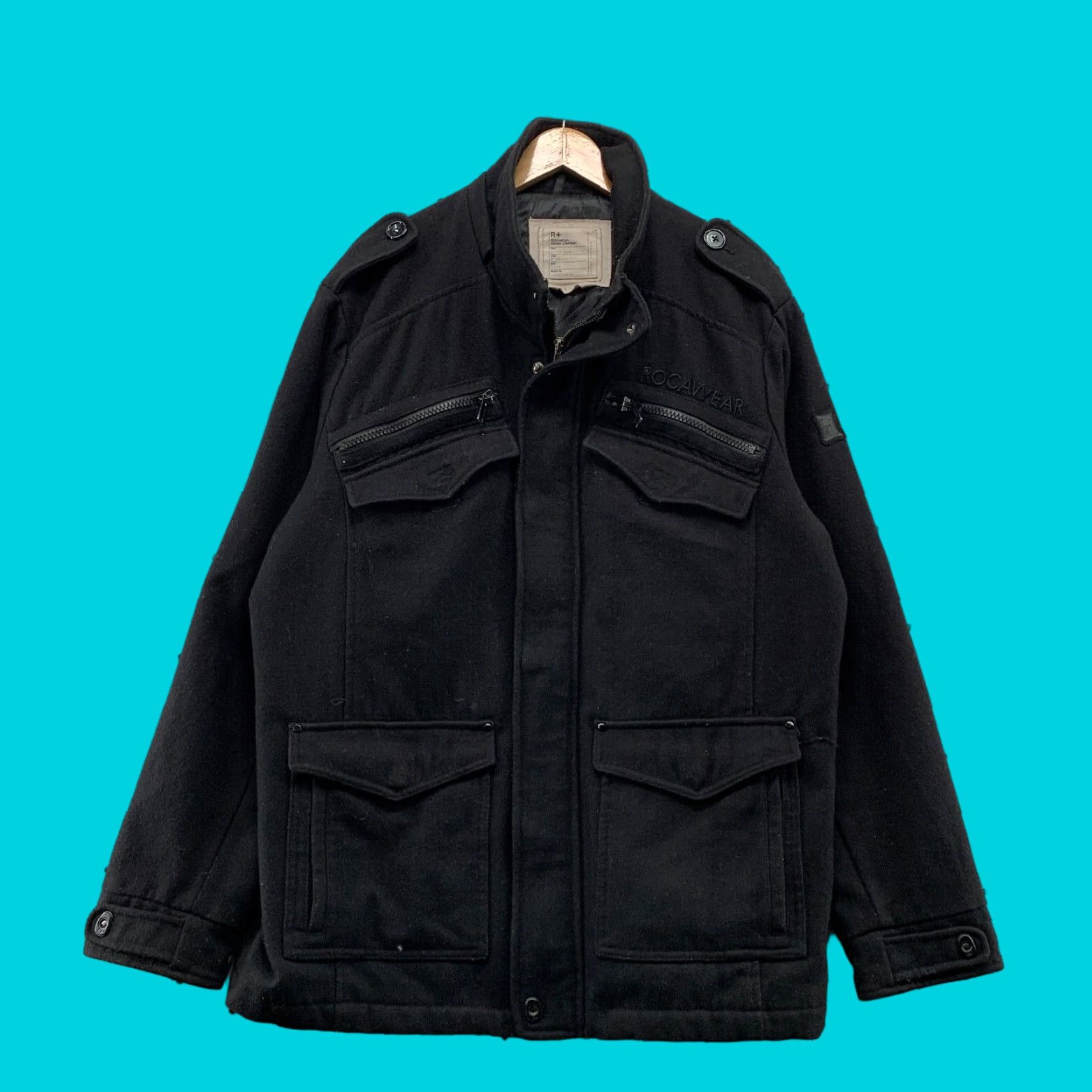 Rocawear VINTAGE Rocawear Wool Military Bomber Jacket Men XL Black Hip Hop 24x33 Size US XL / EU 56 / 4 - 1 Thumbnail