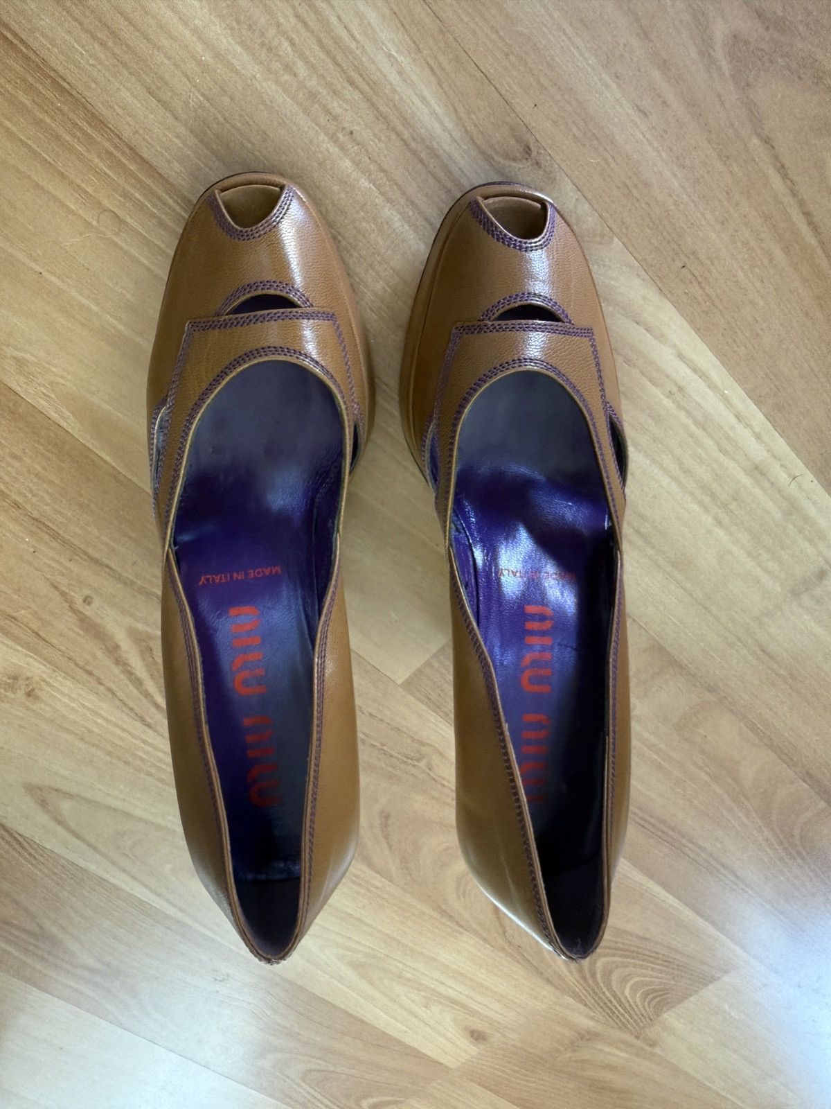 Miu Miu Vintage Miu Miu rare brown leather peep toe pumps 3.5” heel Size US 5 / IT 35 - 4 Thumbnail