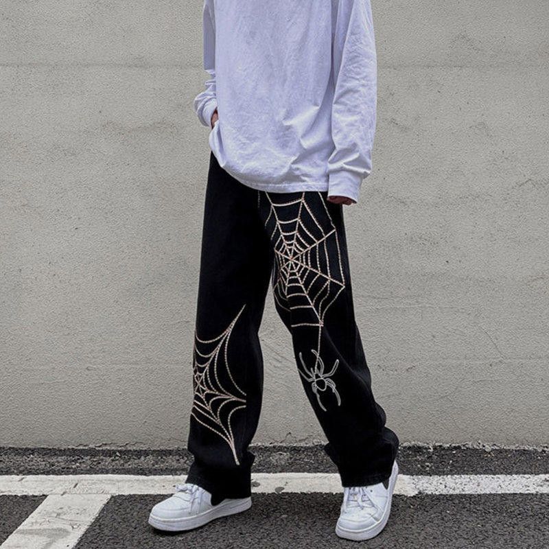 Jean Embroidery Spider Web Straight Casual Jeans Size US 30 / EU 46 - 7 Thumbnail