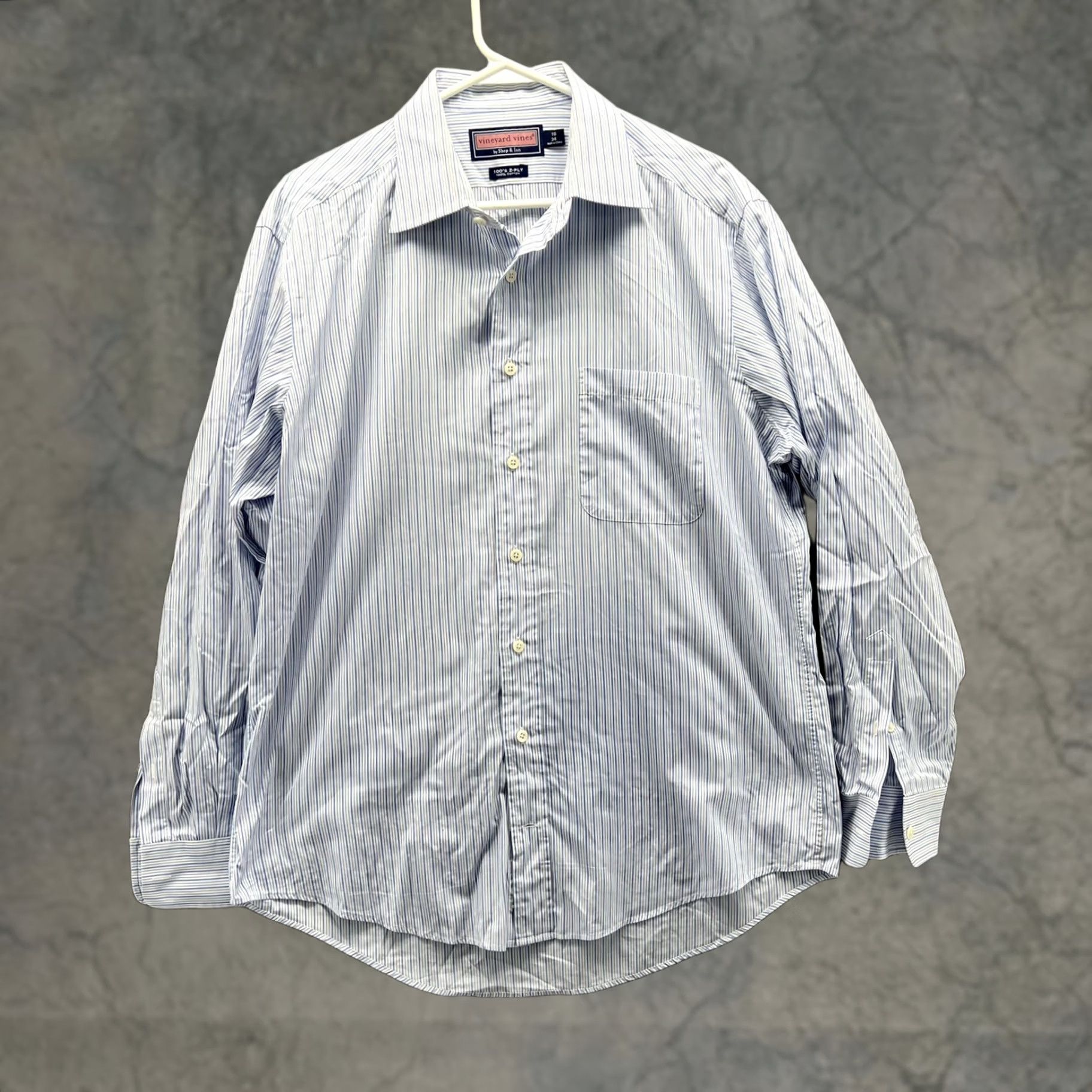 Vineyard Vines Vineyard Vines Shirt Mens 16 34 Blue Stripe Button Front Dress Cotton Long Shirt Mens 16 34 Blue Stripe Size 42R - 1 Thumbnail