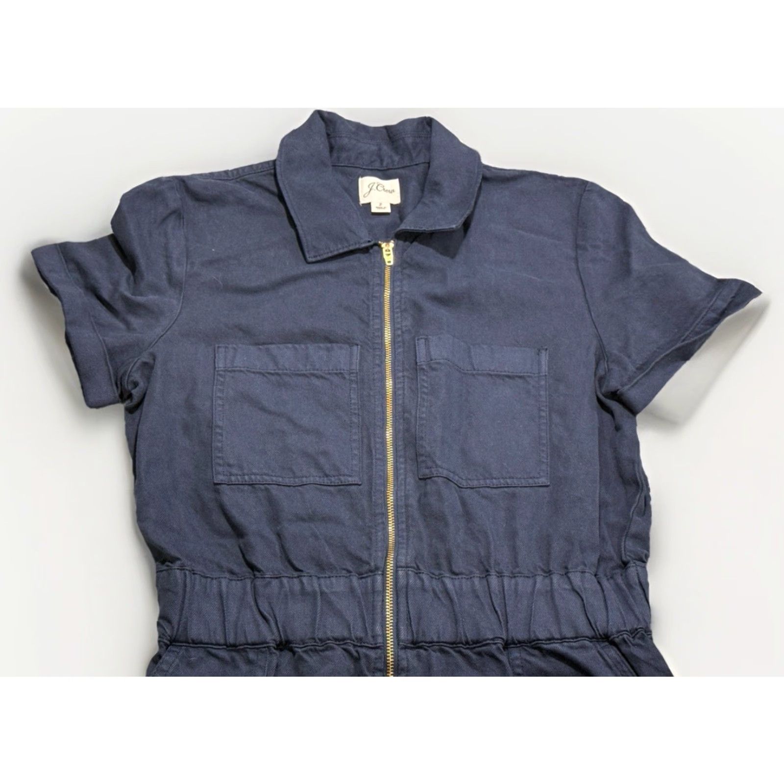 J.Crew J.CREW Dress Women Size 2 Navy Blue Zip-Front Chino Utility Pockets Short Sleeve Collared Elastic Waist Cotton Lyocell Womens Size XS / US 0-2 / IT 36-38 - 4 Thumbnail
