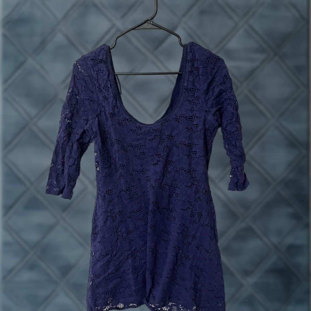 chinese dress ladies Free People Blue Tell Tale Tunic Dress Long Sleeve Sheer Lace Cutouts –  Grayson Vine