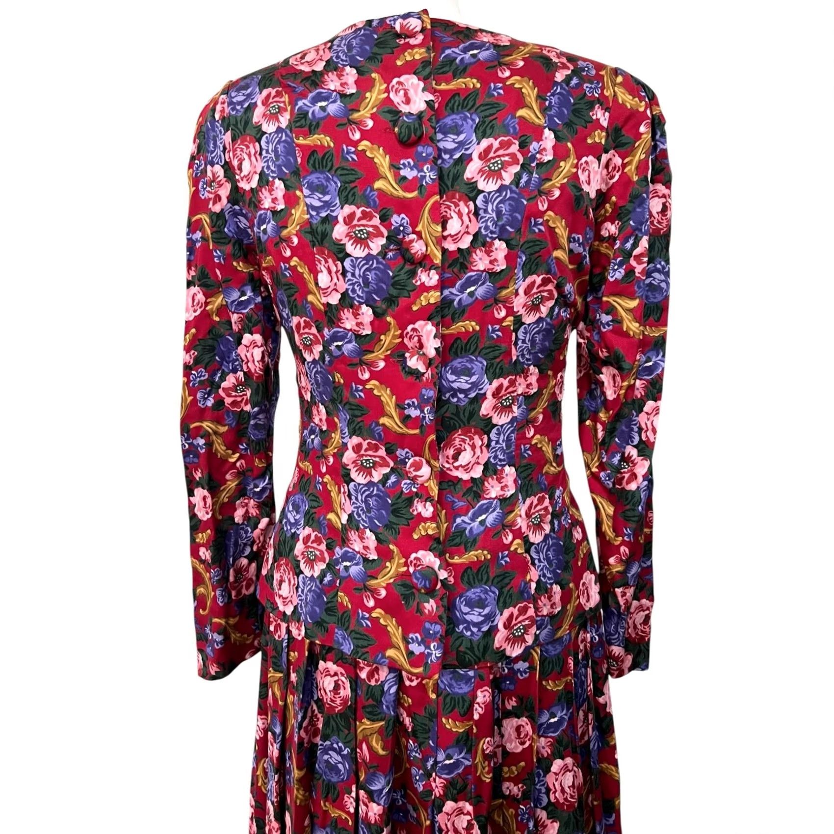 Talbots VINTAGE Talbots Floral Dress Midi Pink Purple Long Sleeve Pleats Womens 6 Floral 80s 90s Romantic Party Cocktail Dress Women Size M / US 6-8 / IT 42-44 - 4 Thumbnail