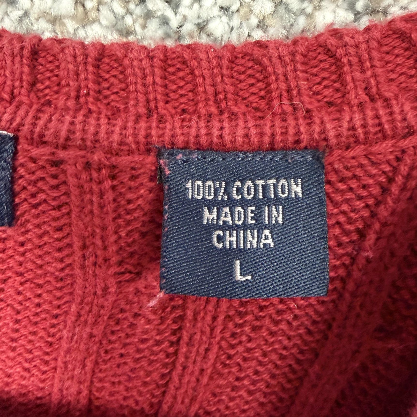 Izod IZOD Sweater Red Cable-Knit Crewneck Cotton L Men’s Regular Fit Pullover Casual Fall Winter Size US L / EU 52-54 / 3 - 7 Thumbnail