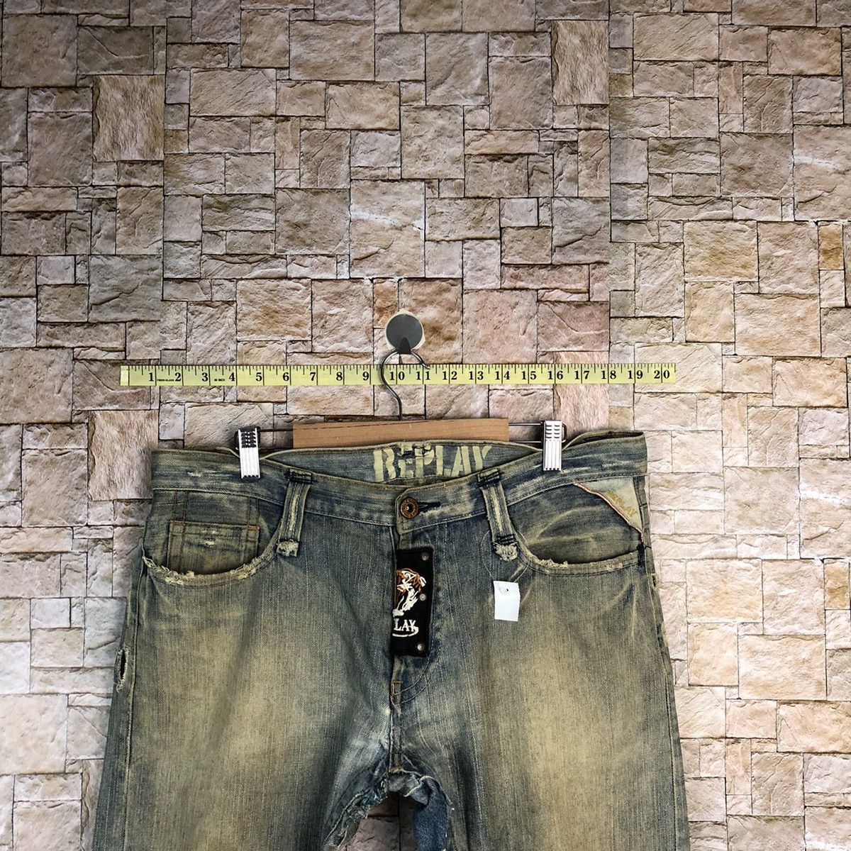 Replay Replay patchwork vintage Blue jeans Denim Pants #A573 Size US 35 - 4 Thumbnail