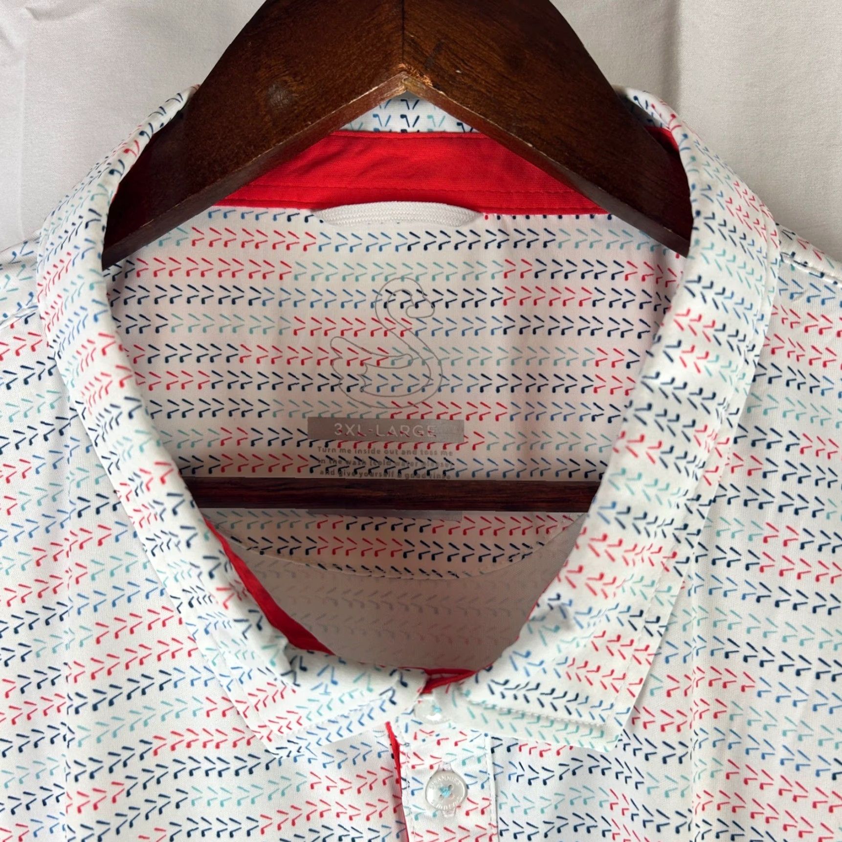 Vintage SWANNIES Mens 3XL White Geometric Print Polo Shirt Short Sleeve Golf Shirt Polo Size US XXL / EU 58 / 5 - 3 Thumbnail