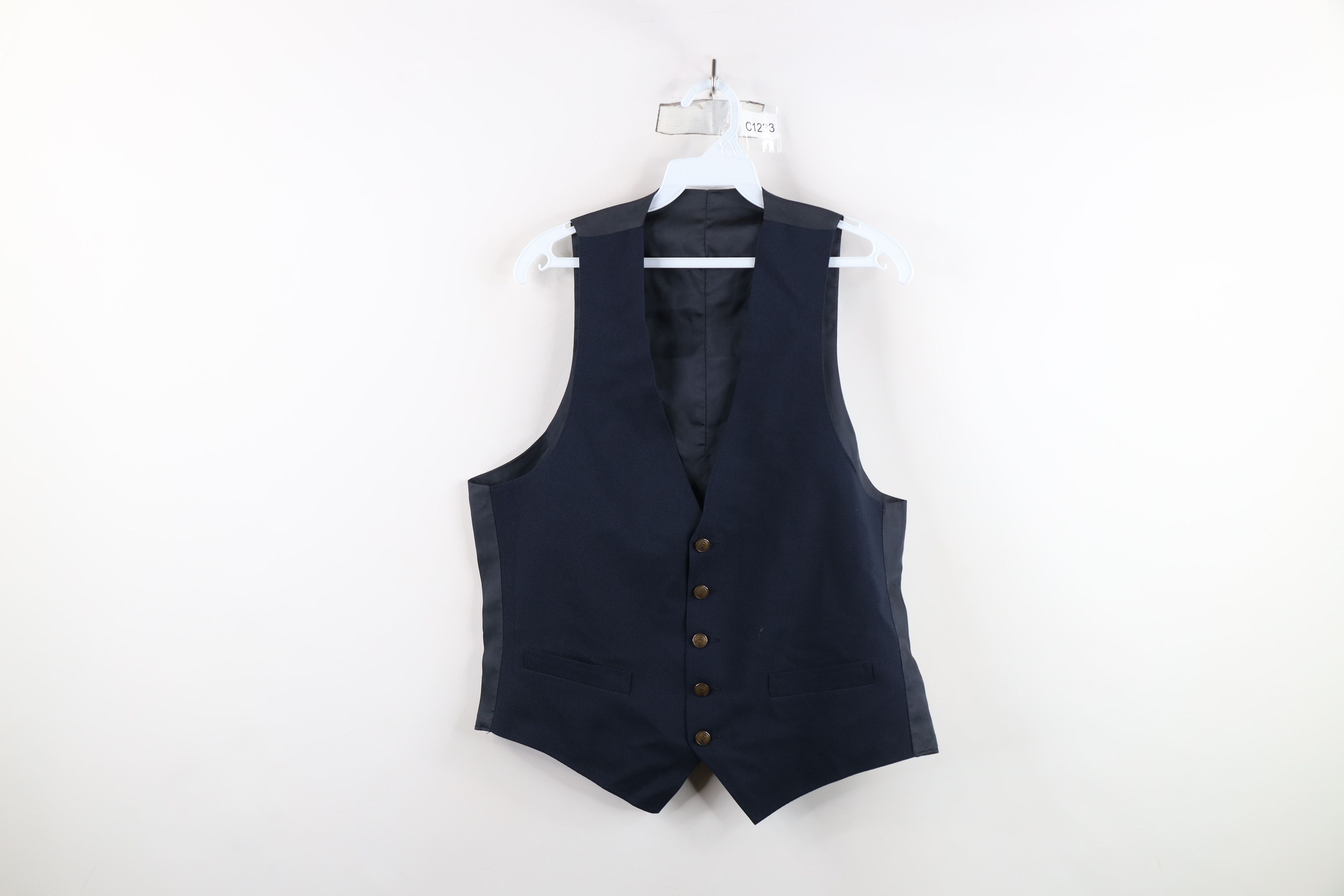 Vintage Vintage 70s Streetwear Button Suit Vest Jacket Navy Blue Size US L / EU 52-54 / 3 - 1 Thumbnail