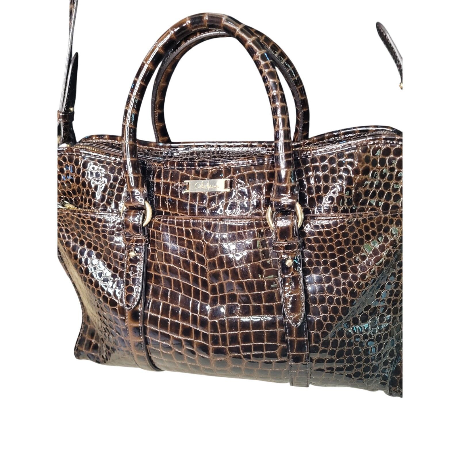 Cole Haan Cole Haan Blk Croc Embossed Leather Satchel/Briefcase Women Size ONE SIZE - 2 Thumbnail