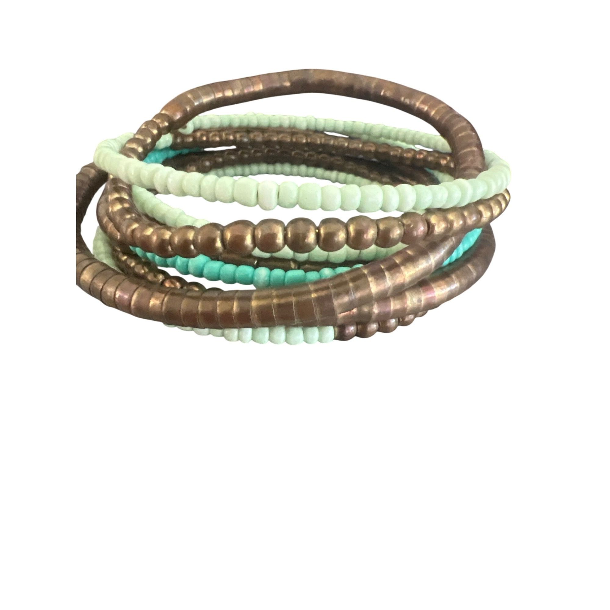 Other Memory Wire Cuff Bracelet Antique Brass Turquoise Color Boho Size ONE SIZE - 1 Thumbnail