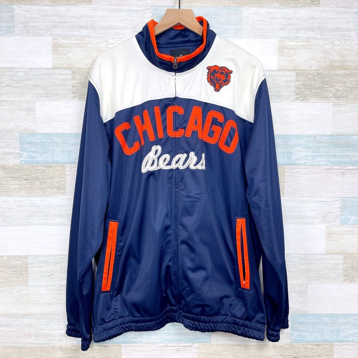 NFL Chicago Bears NFL Logo Satin Jacket Blue Mock Neck Mens XL Size US XL / EU 56 / 4 - 1 Thumbnail